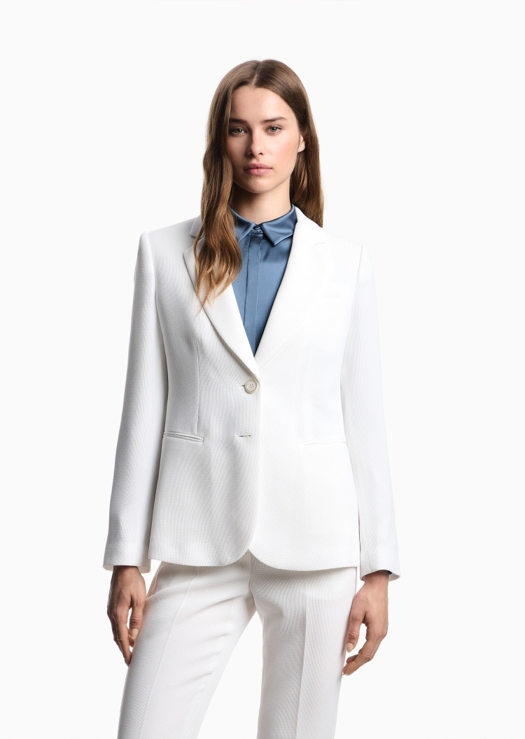 Emporio Armani 女士长袖平驳领单排扣纯色西装外套