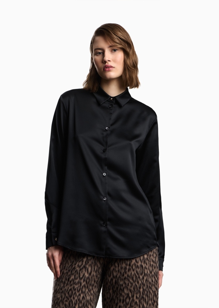Emporio Armani 七夕限定女士修身长袖翻领纽扣门襟纯色衬衫