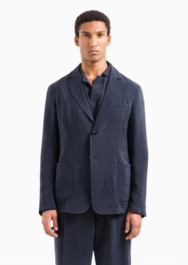 Giorgio Armani 男士长袖平驳领单排扣人字纹西装外套