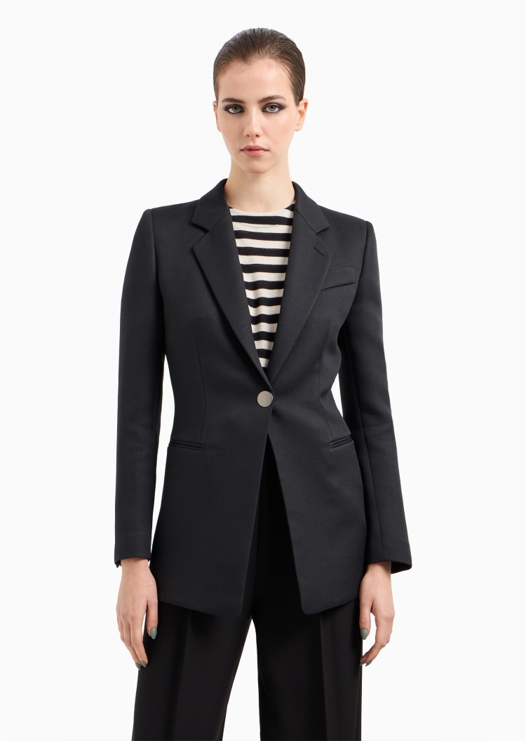Giorgio Armani 女士长袖平驳领单粒扣收腰西装外套