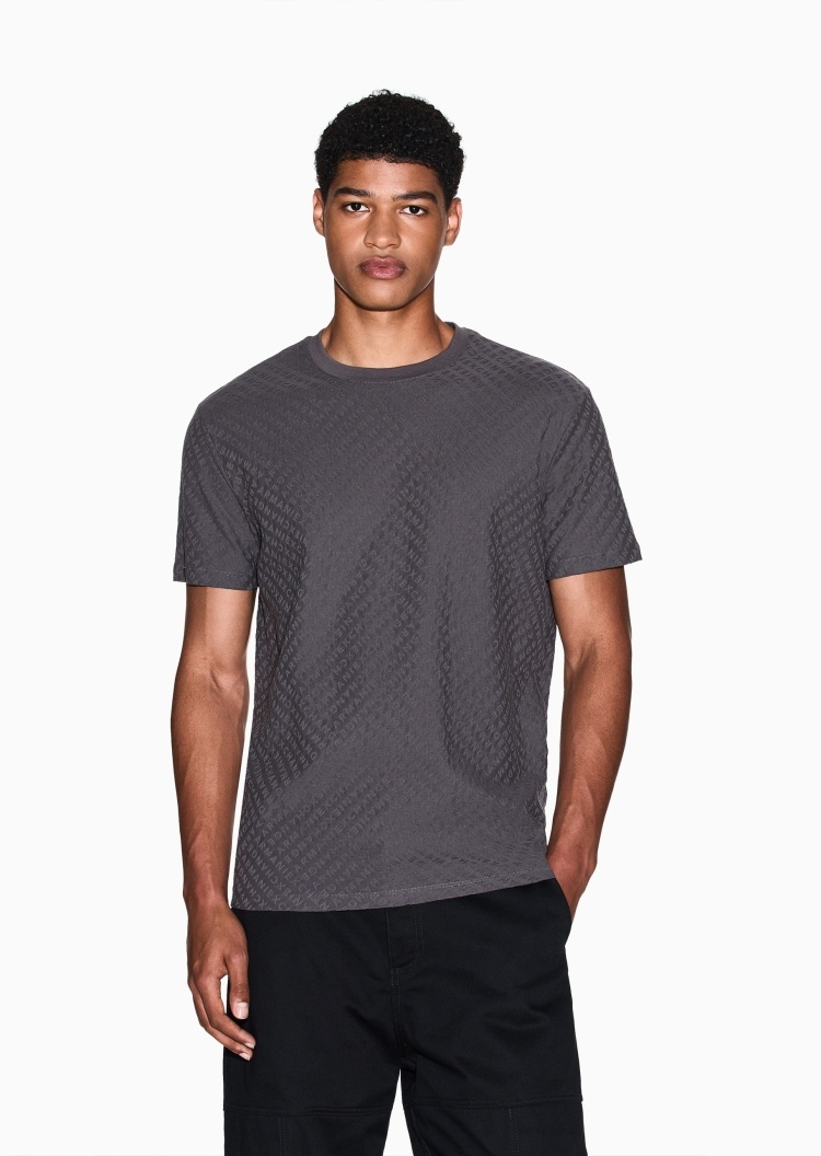 ARMANI EXCHANGE 男士纯棉宽松短袖圆领正肩字母提花T恤