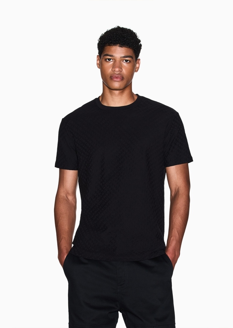 ARMANI EXCHANGE 男士全棉宽松短袖圆领正肩字母提花T恤