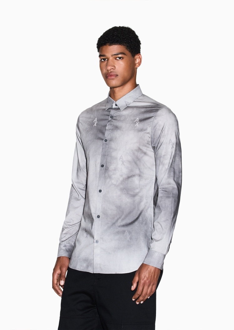ARMANI EXCHANGE 男士纯棉微弹长袖翻领渐变印花衬衫