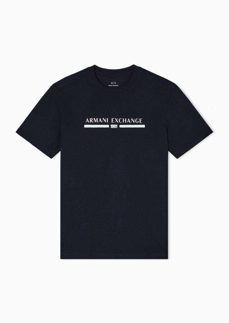 ARMANI EXCHANGE 男士全棉合身短袖圆领撞色标识T恤