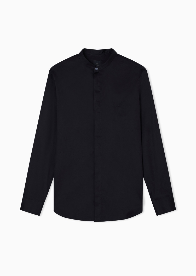 ARMANI EXCHANGE 男士纯棉微弹长袖小立领纯色衬衫