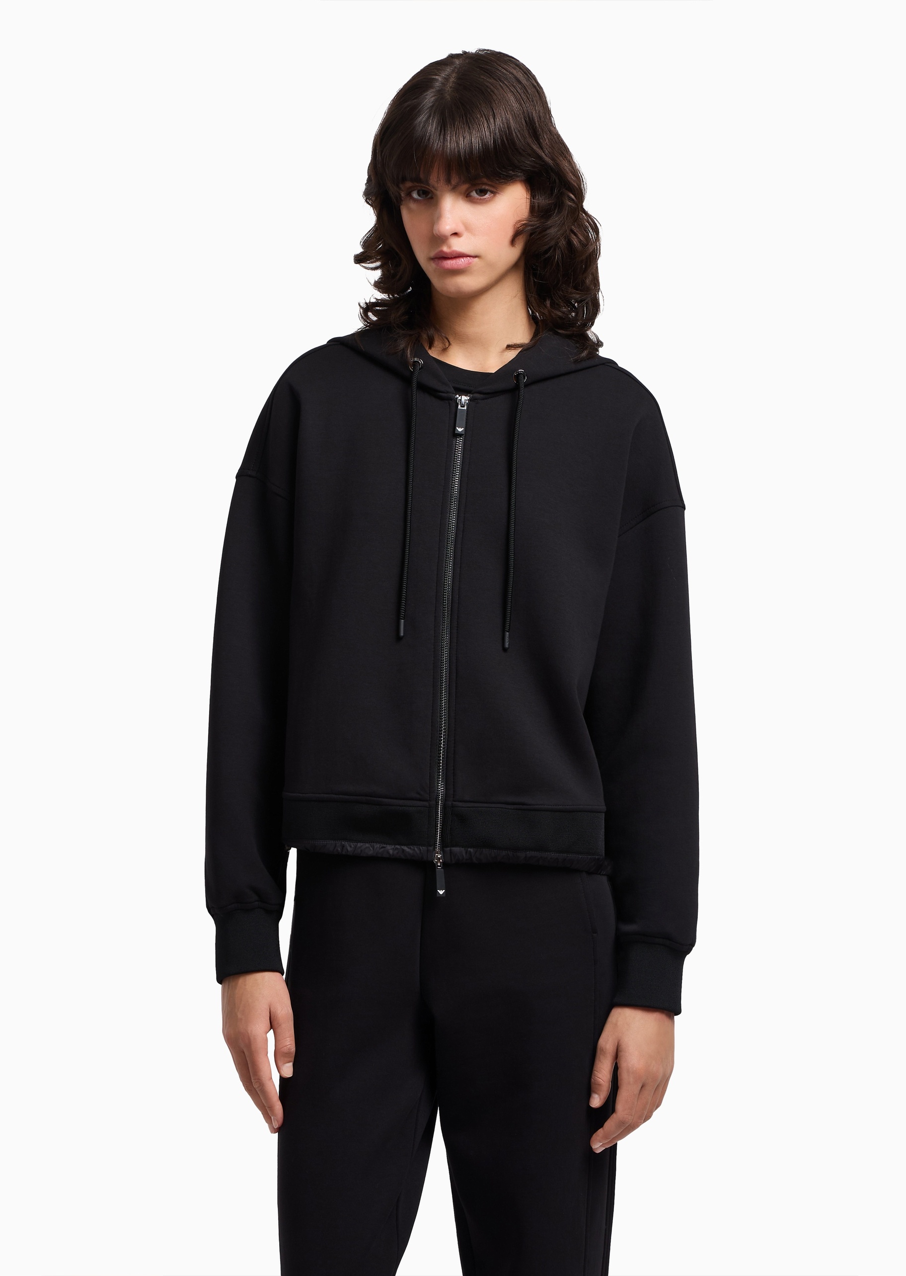 Emporio Armani 女士长袖连帽落肩双向拉链纯色夹克