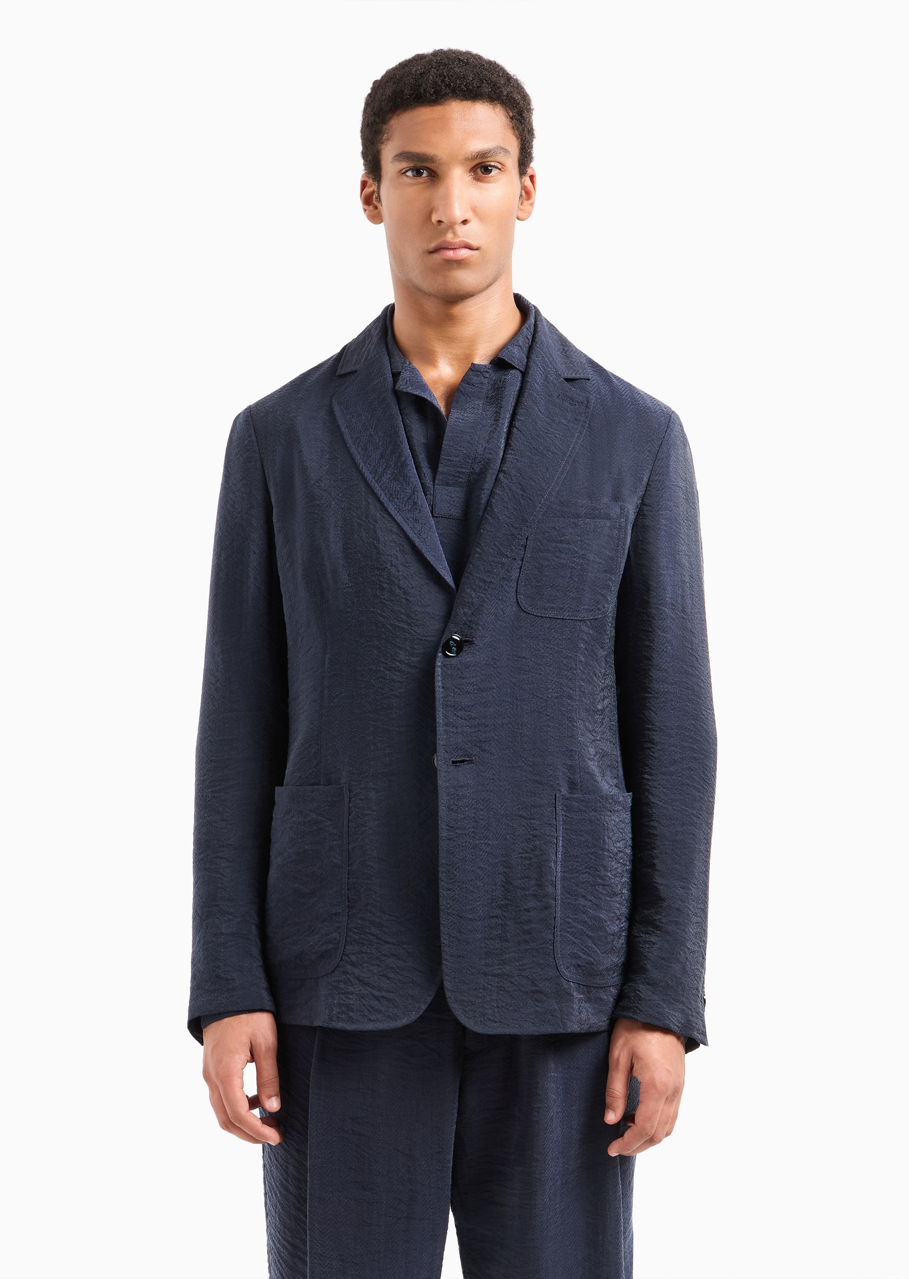 Giorgio Armani 男士长袖平驳领单排扣人字纹西装外套