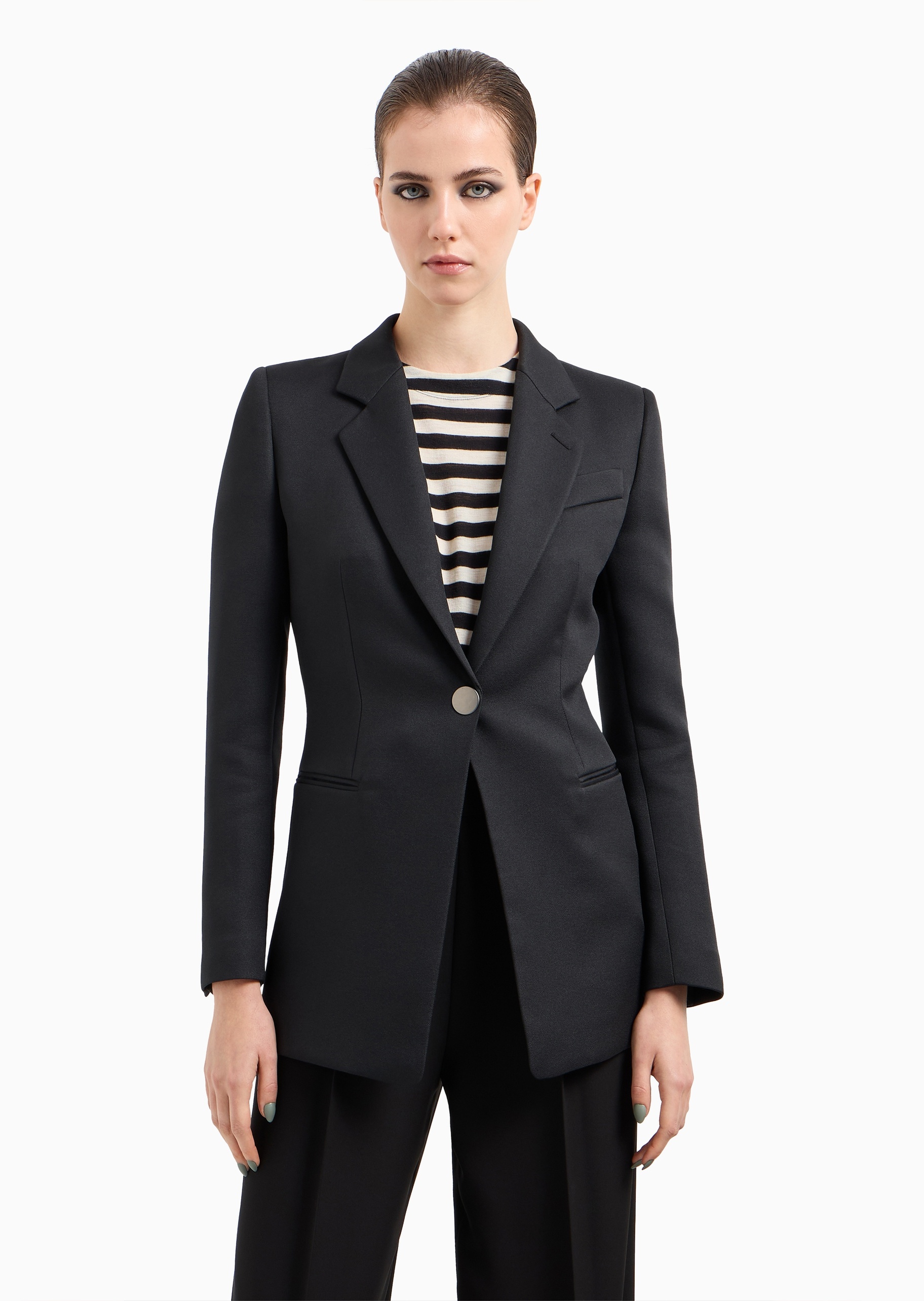 Giorgio Armani 女士长袖平驳领单粒扣收腰西装外套
