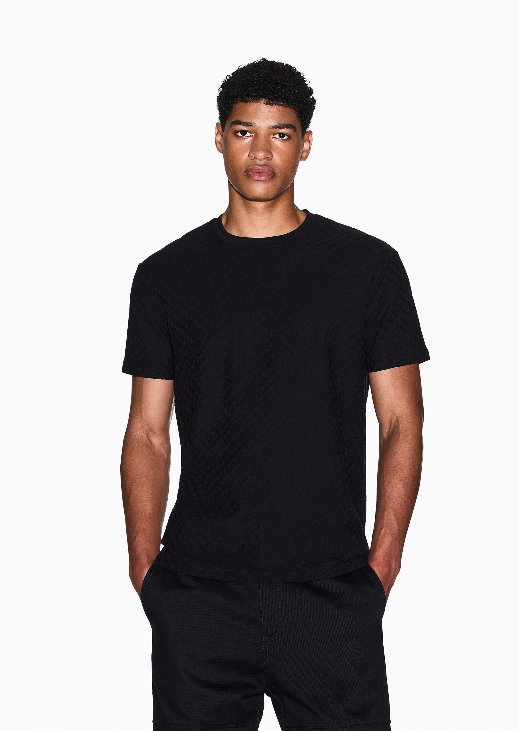 ARMANI EXCHANGE 男士全棉宽松短袖圆领正肩字母提花T恤