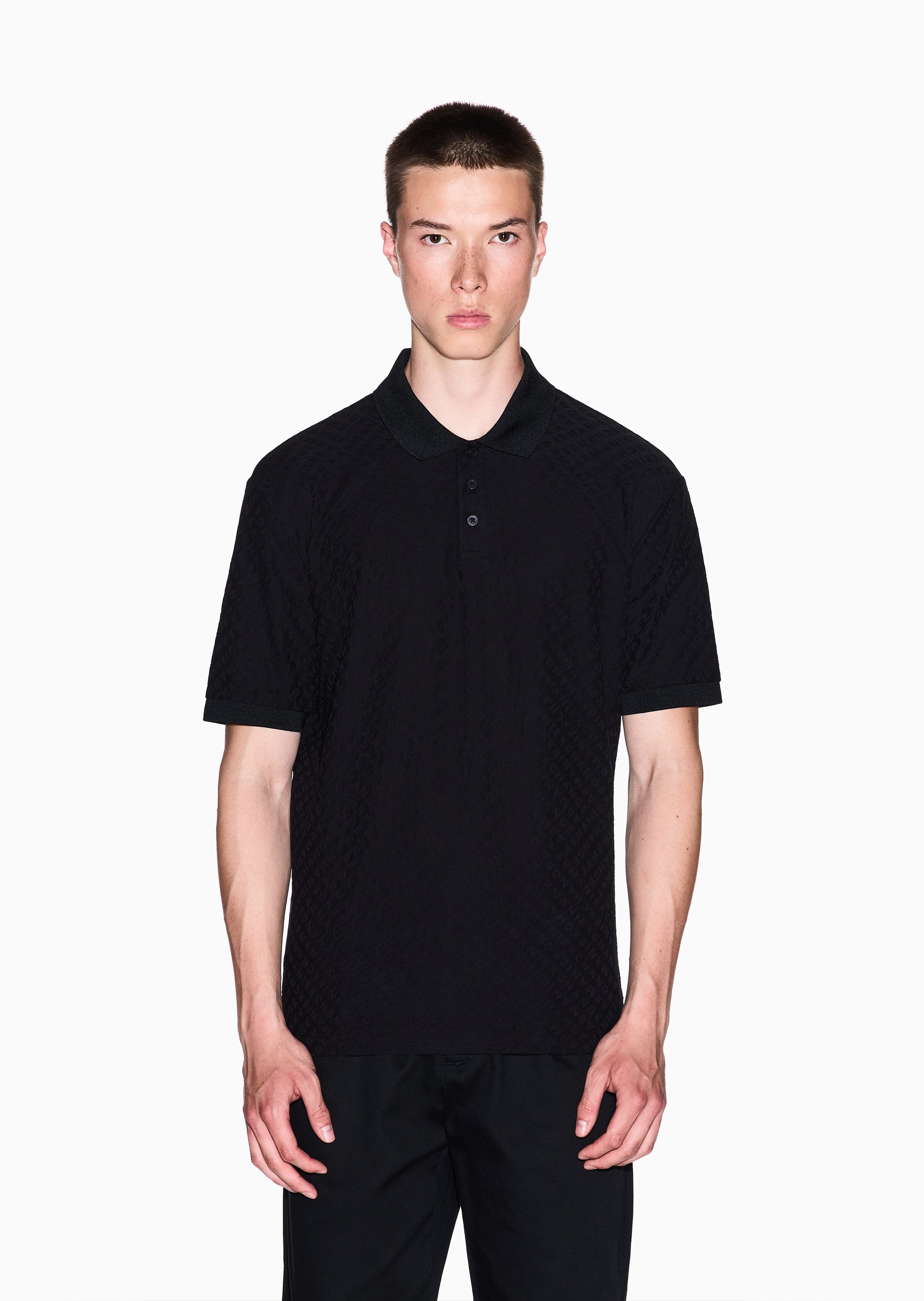 ARMANI EXCHANGE 男士全棉短袖翻领字母提花Polo衫