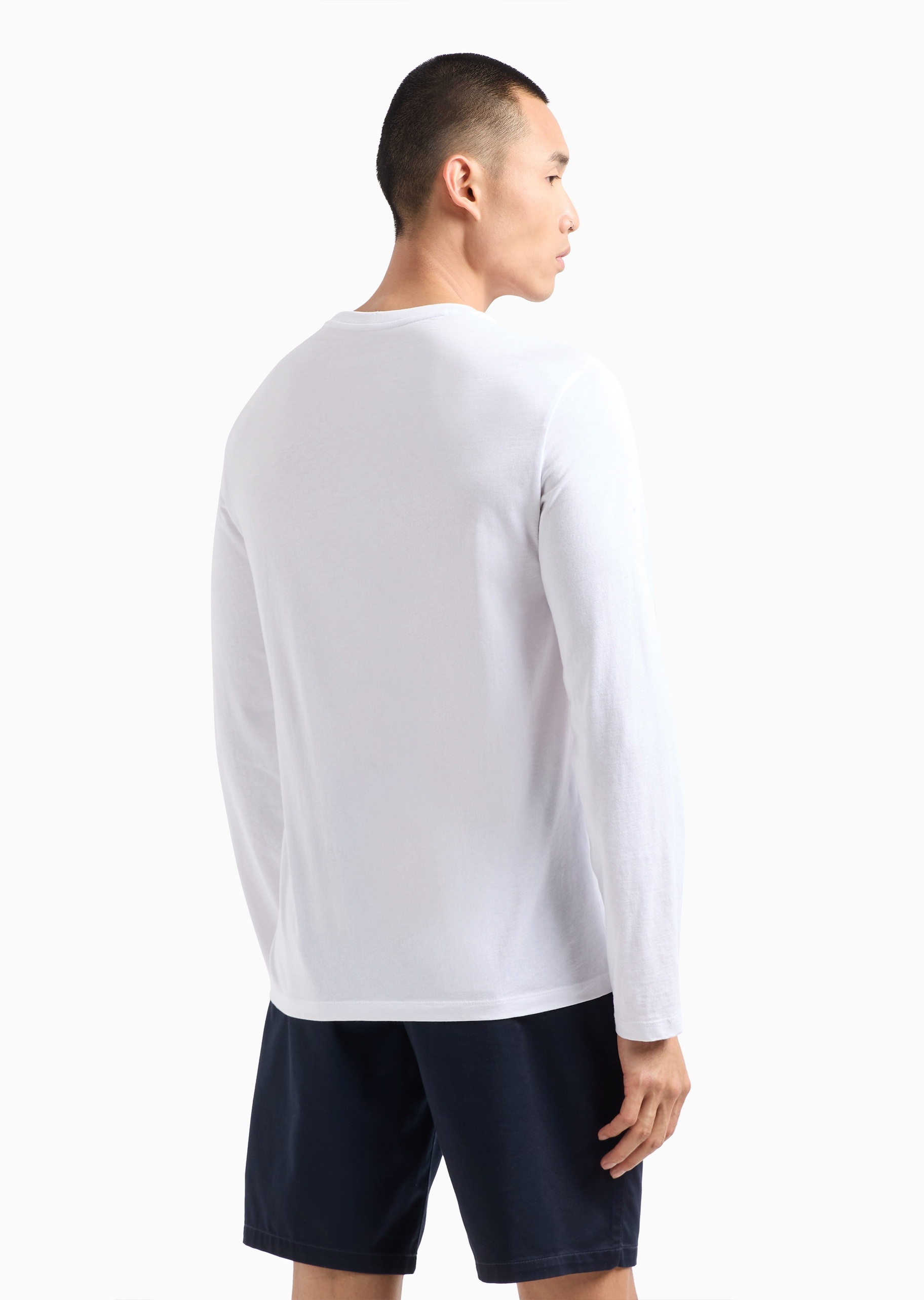 ARMANI EXCHANGE 男士全棉合身长袖圆领正肩LOGO印花T恤