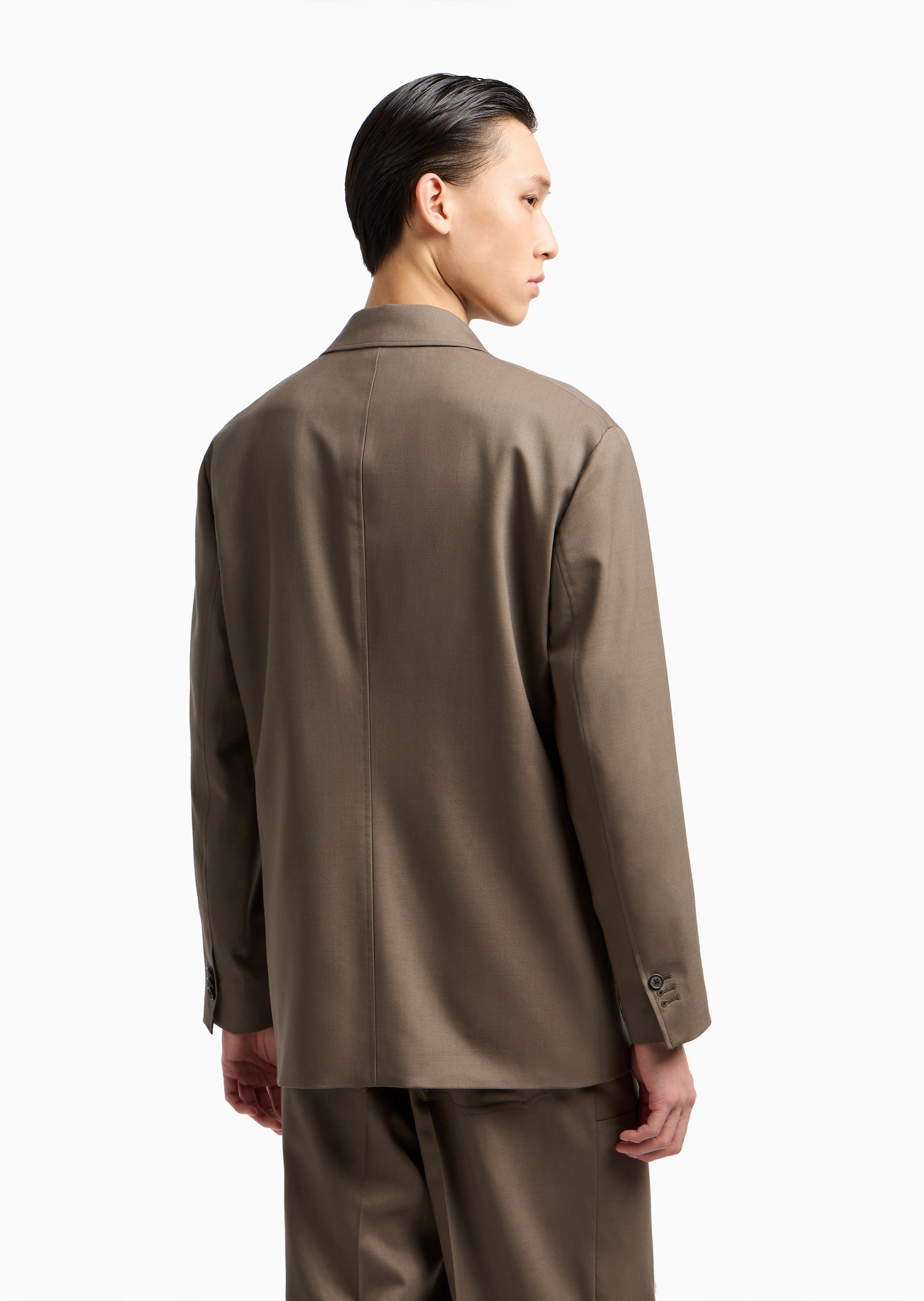 Emporio Armani 男士纯绵羊毛微弹平驳领单排扣西装外套