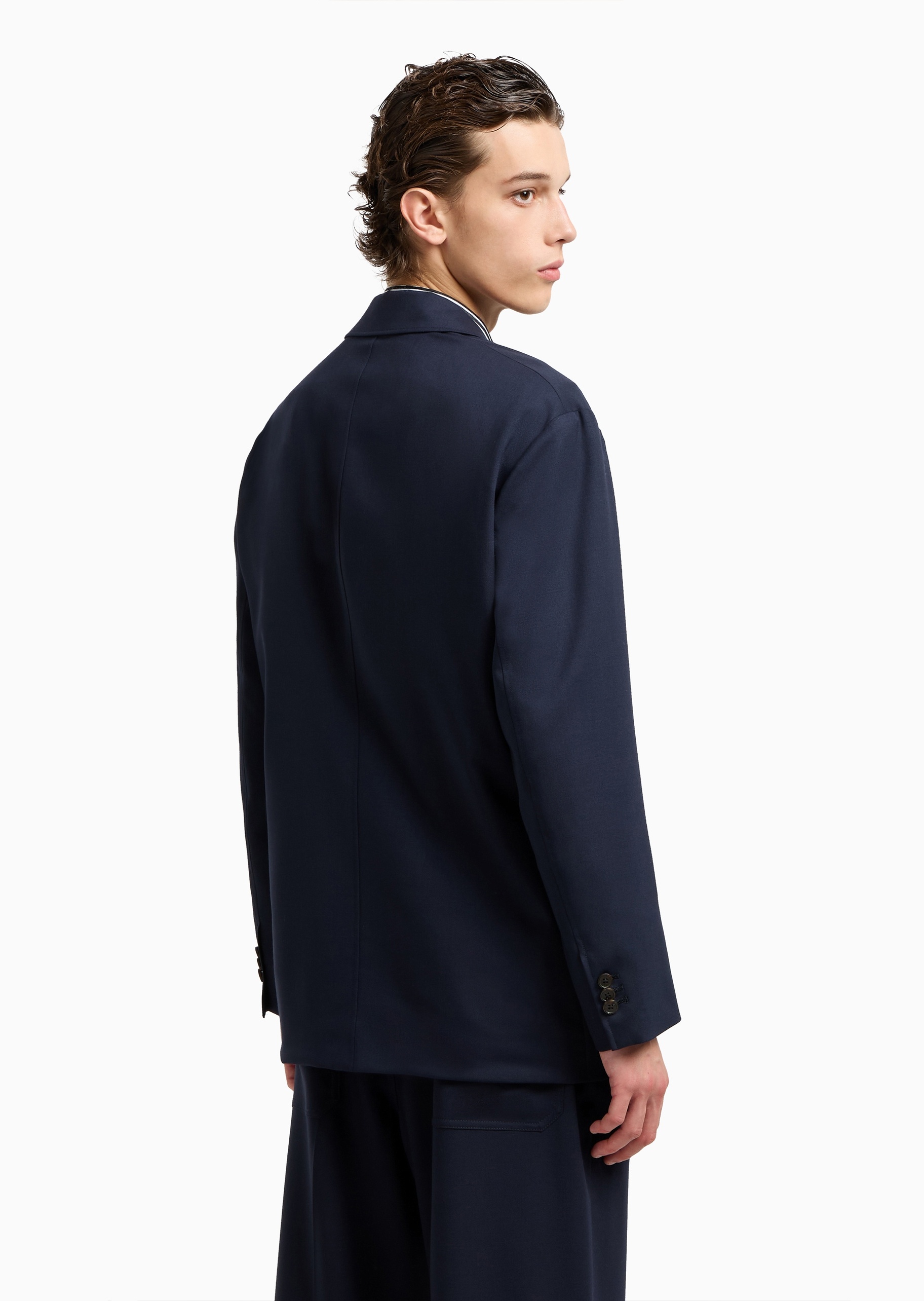 Emporio Armani 男士纯绵羊毛微弹平驳领单排扣西装外套