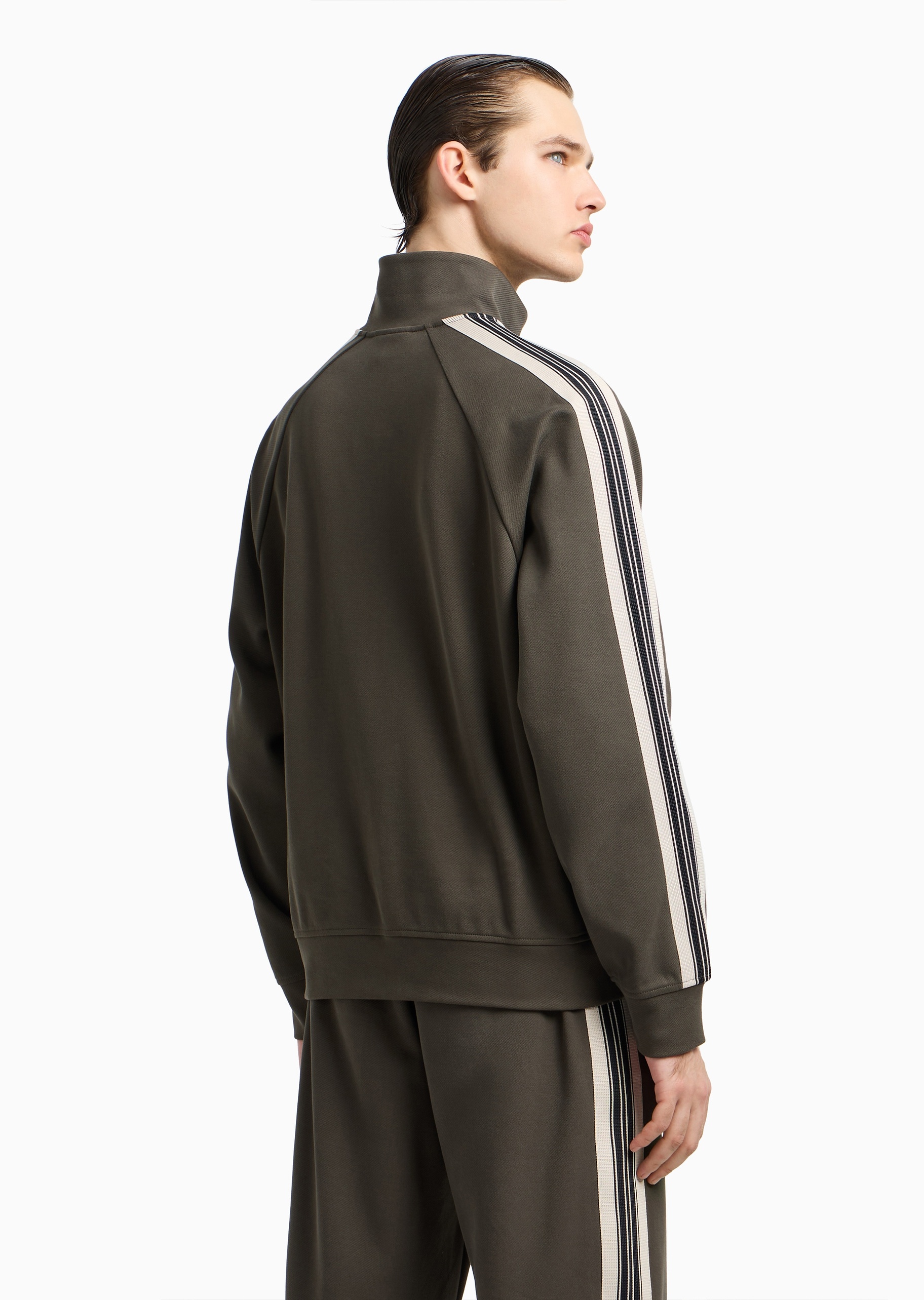 Emporio Armani 男士重磅合身长袖立领插肩撞色饰带卫衣外套