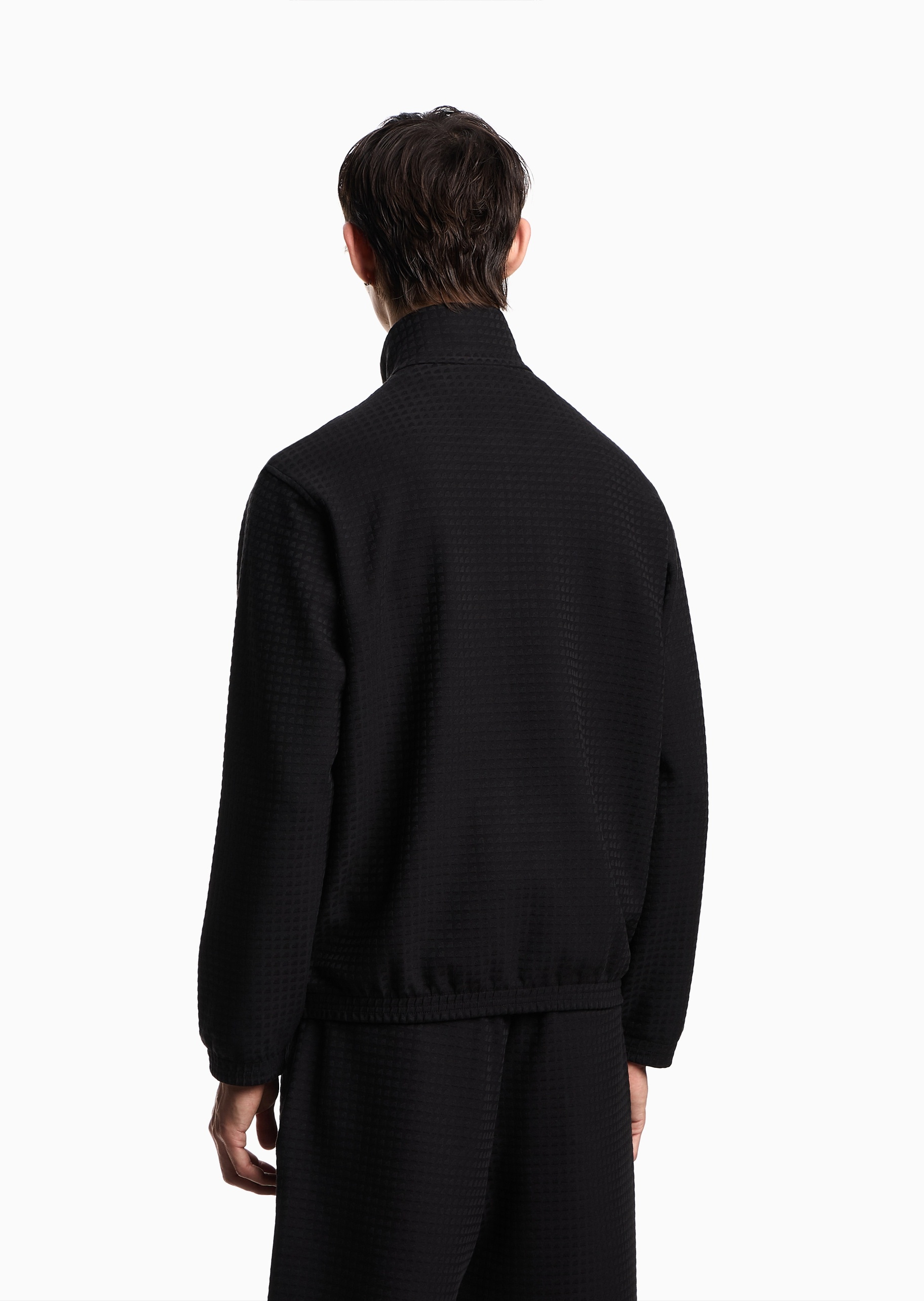 Emporio Armani 男士重磅宽松长袖立领通体提花卫衣外套
