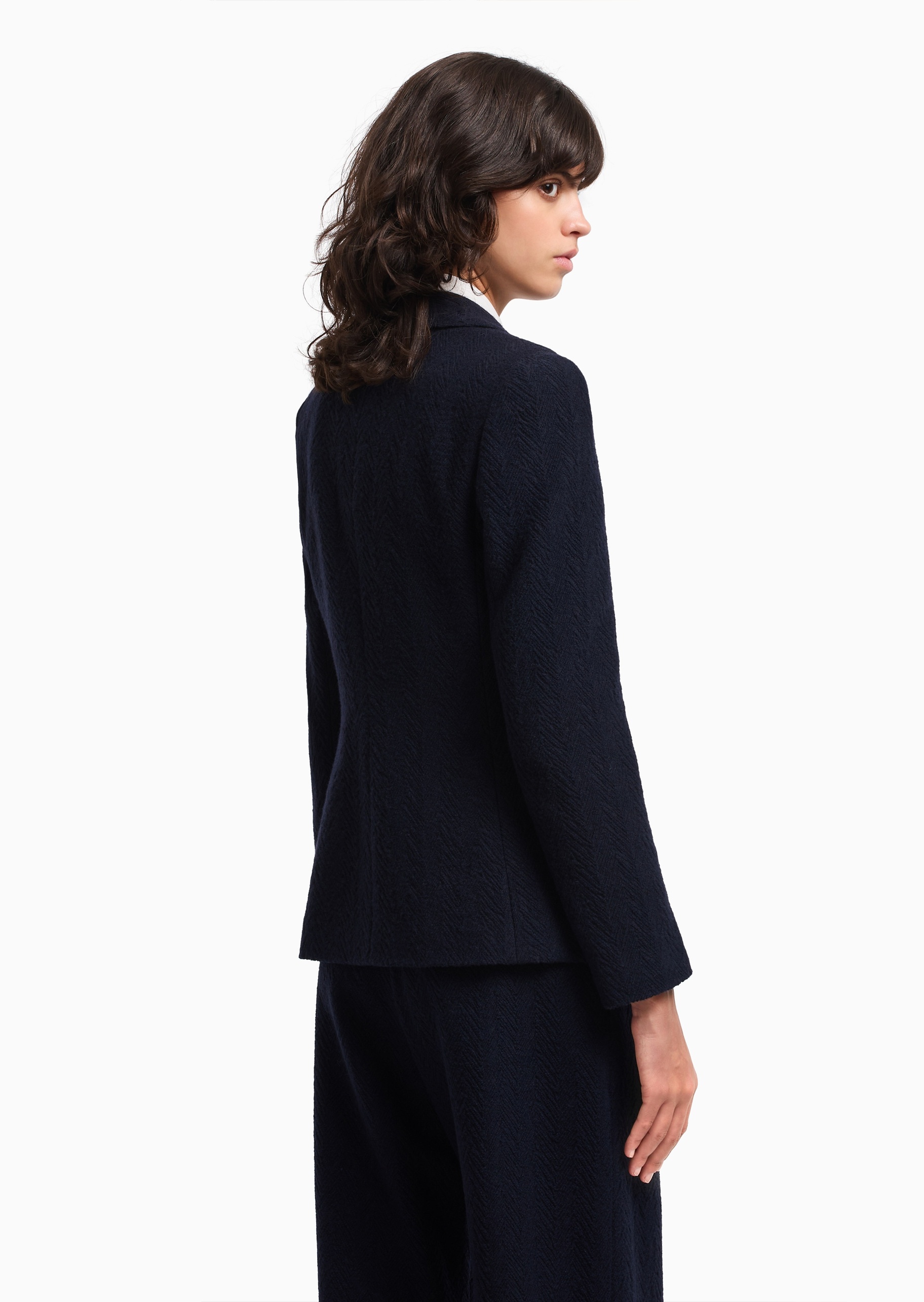 Emporio Armani 女士长袖青果领人字纹提花西装外套