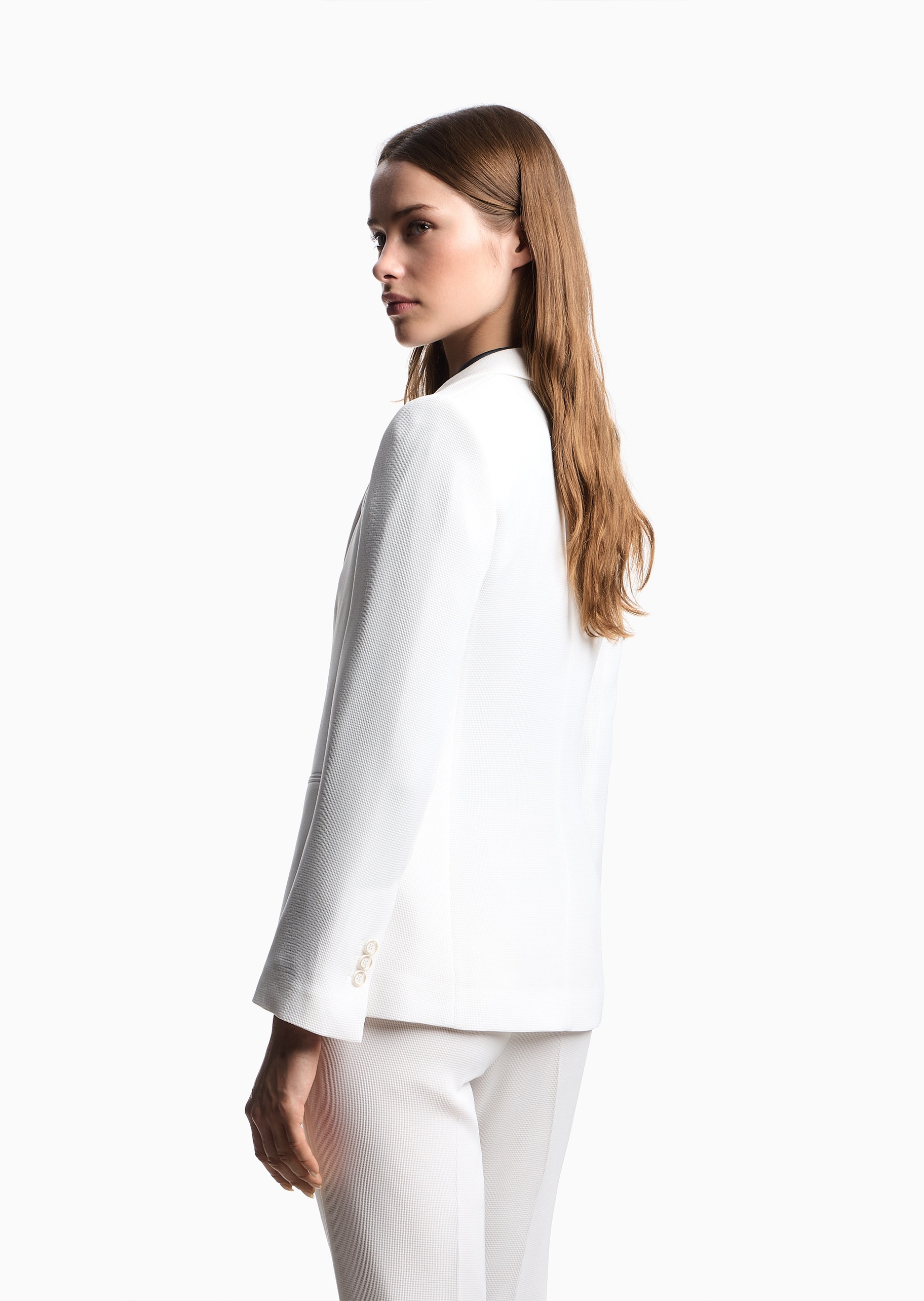 Emporio Armani 女士长袖平驳领单排扣纯色西装外套