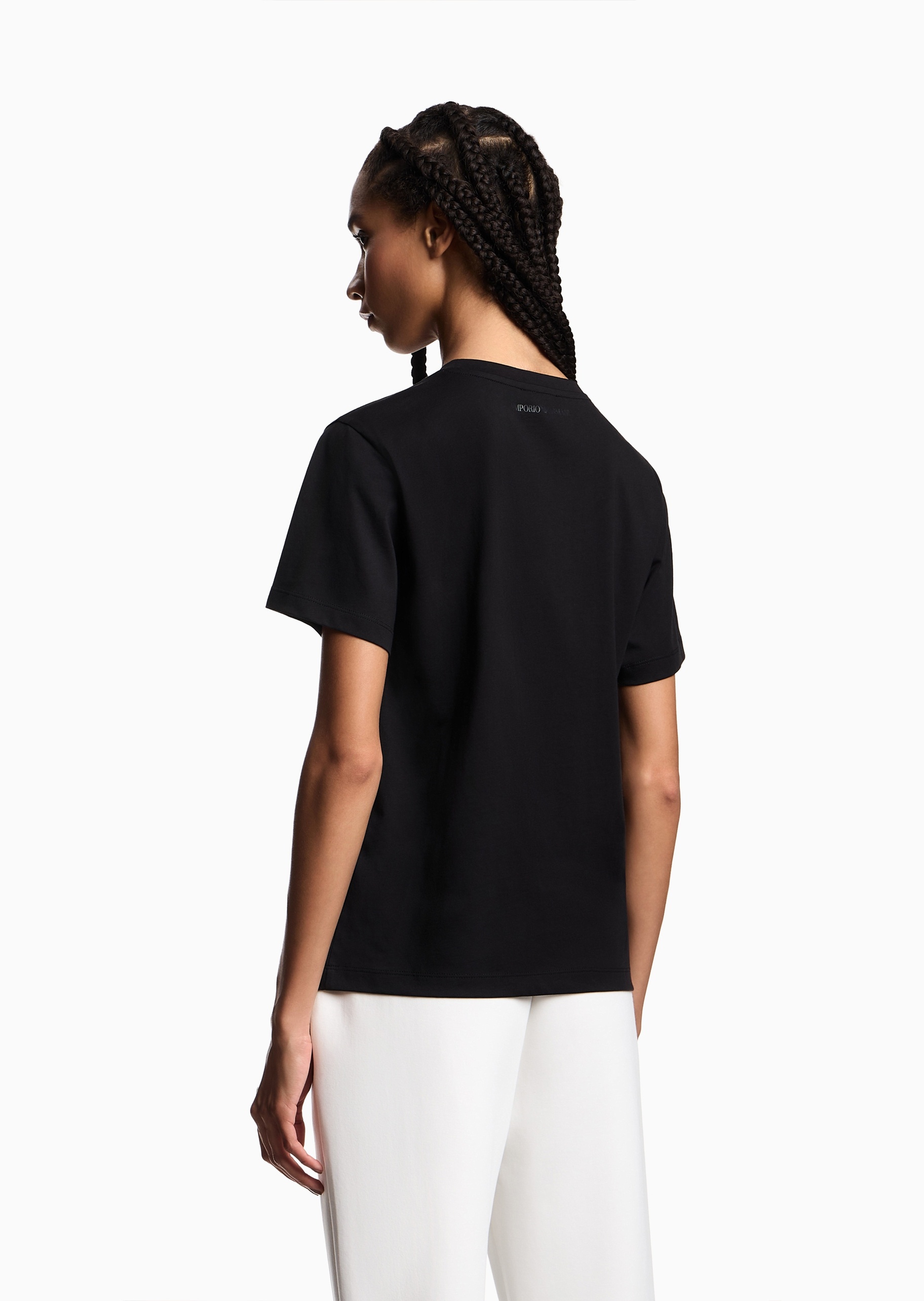 Emporio Armani 七夕限定女士全棉合身短袖圆领爱意刺绣T恤