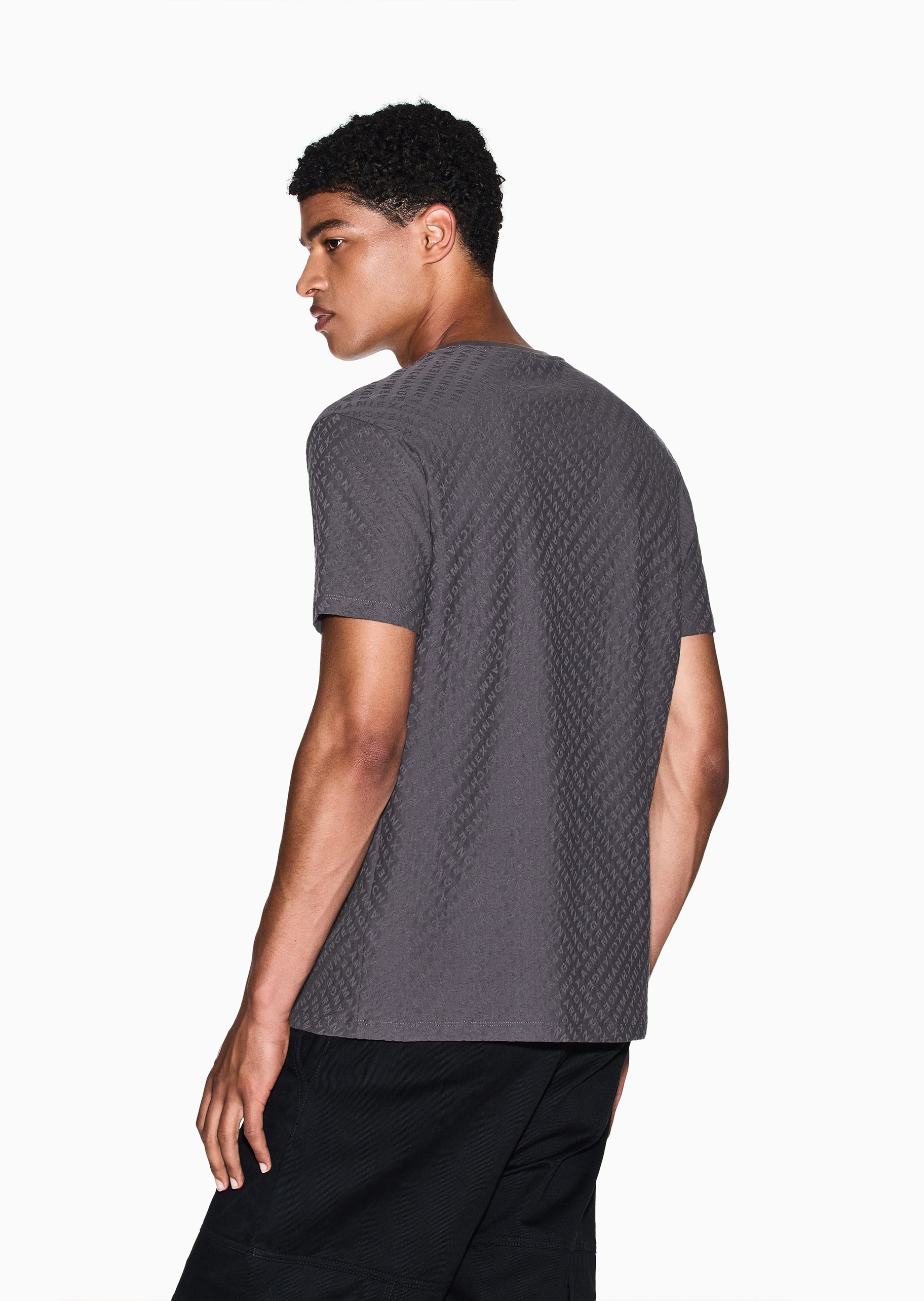 ARMANI EXCHANGE 男士纯棉宽松短袖圆领正肩字母提花T恤