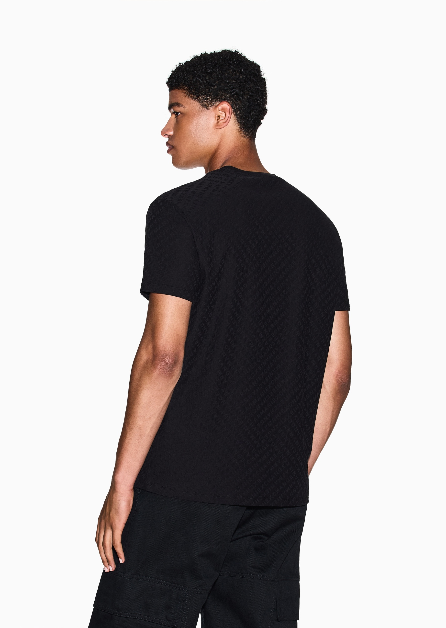 ARMANI EXCHANGE 男士全棉宽松短袖圆领正肩字母提花T恤