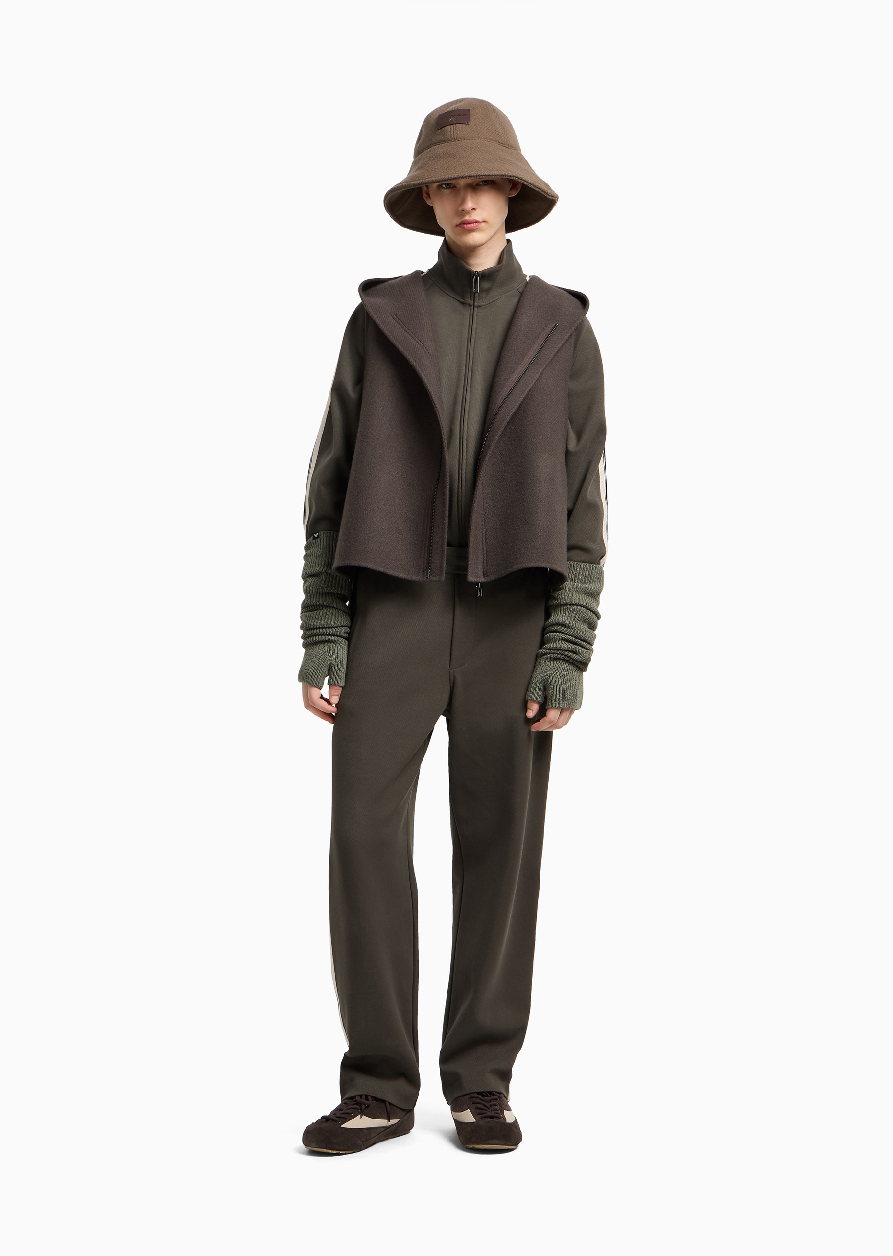 Emporio Armani 男士重磅合身长袖立领插肩撞色饰带卫衣外套
