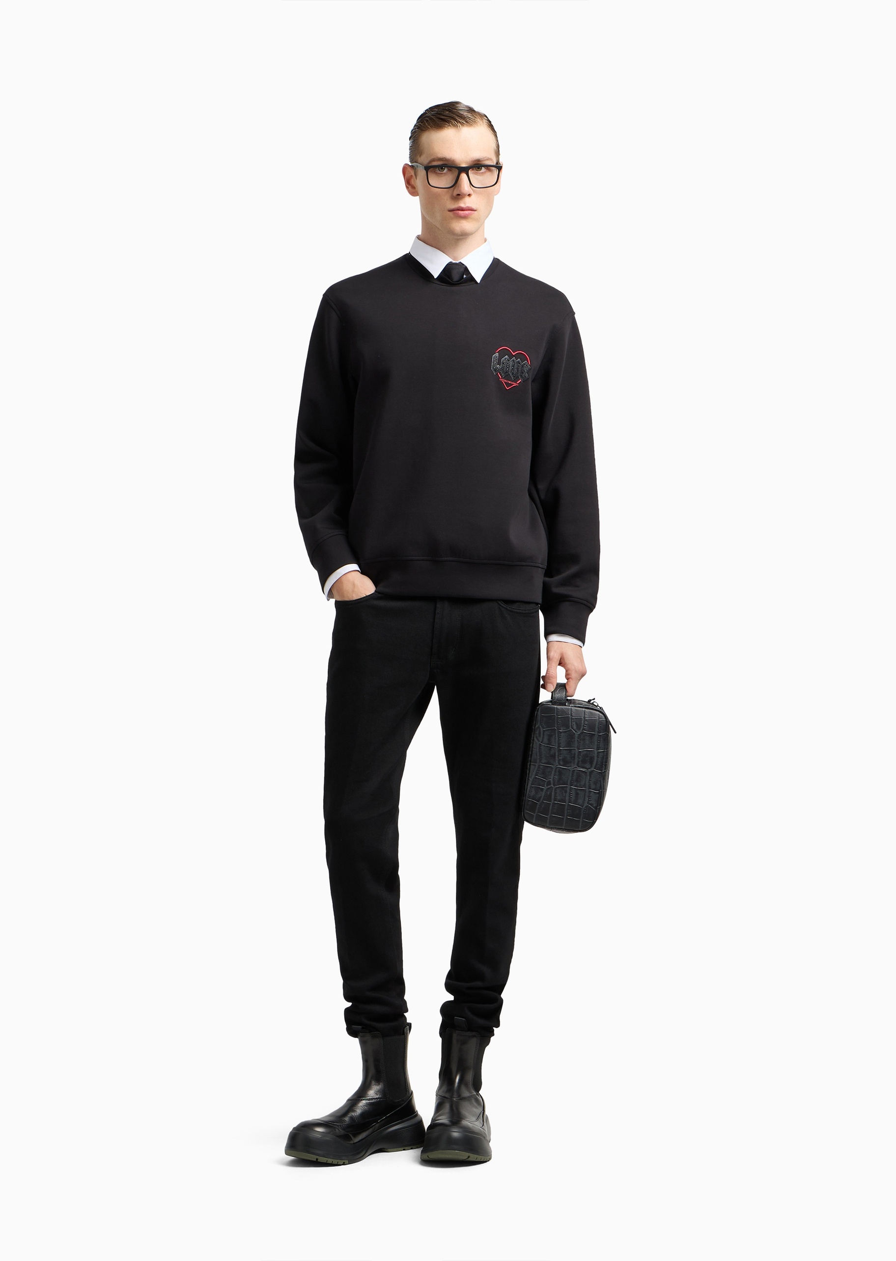 Emporio Armani 男士套头圆领宽松落肩刺绣重磅卫衣
