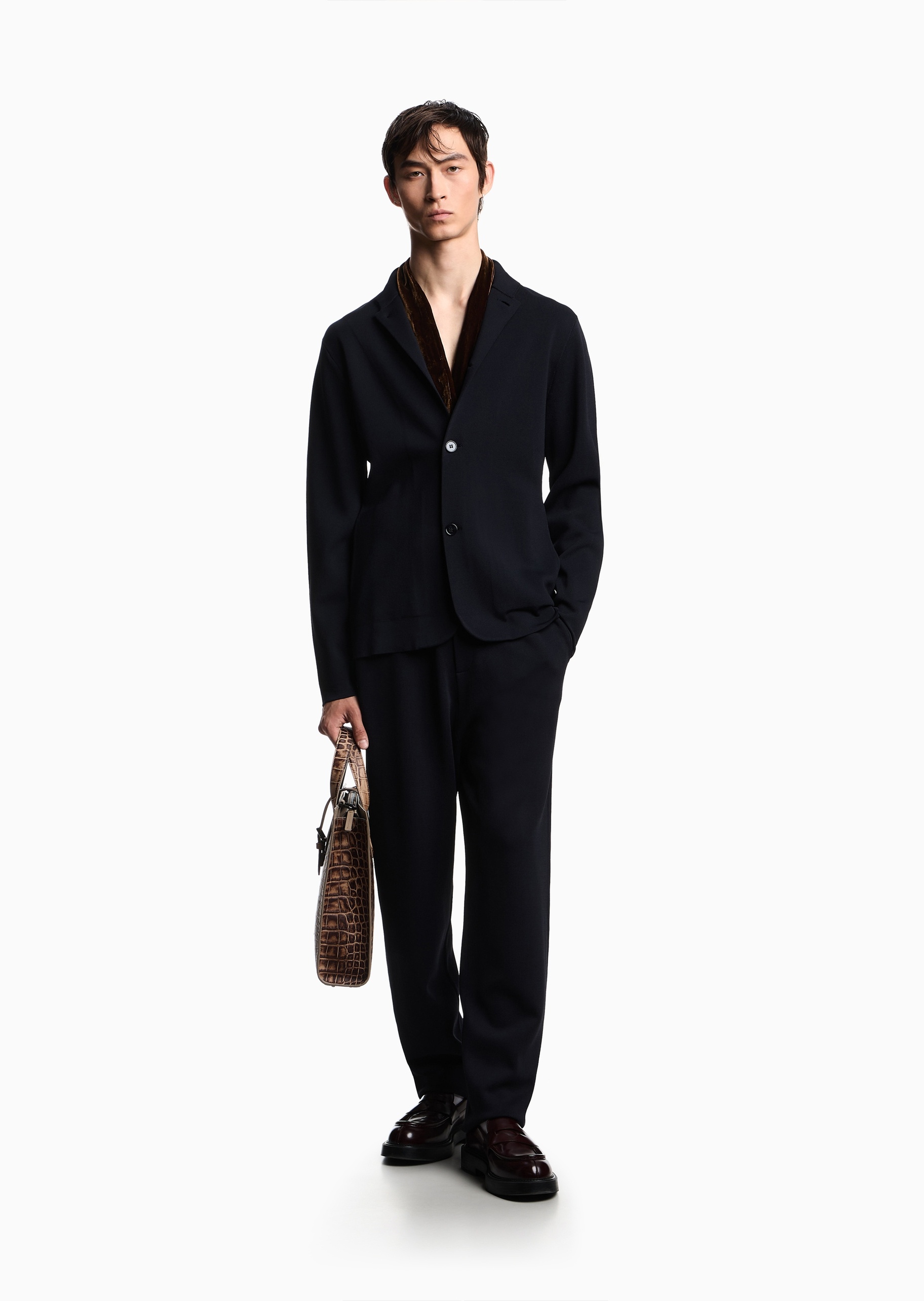 Emporio Armani 男士长袖可翻小立领单排扣西装外套