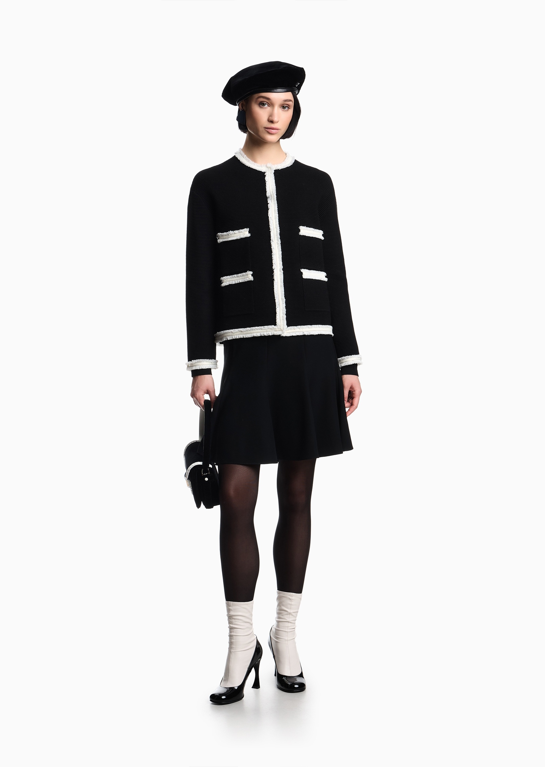 Emporio Armani 女士楼梯布短款穗边优雅通勤西装外套