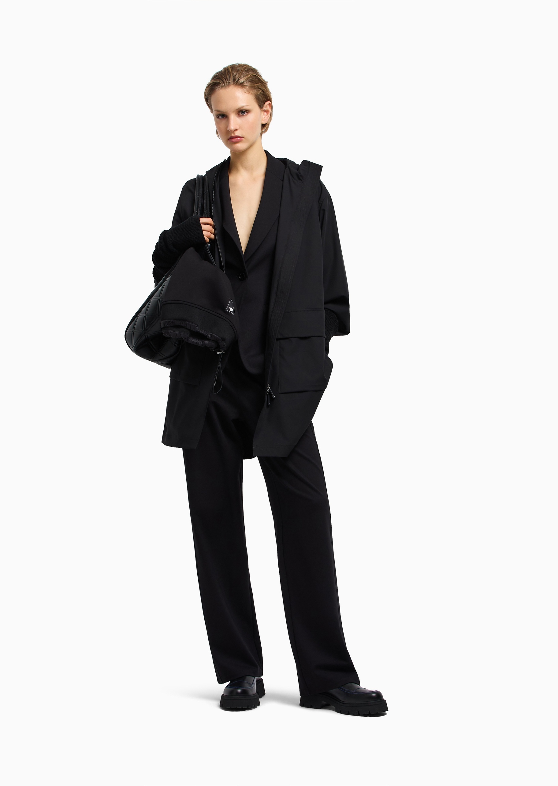 Emporio Armani 女士弹力长袖平驳领单粒扣西装外套