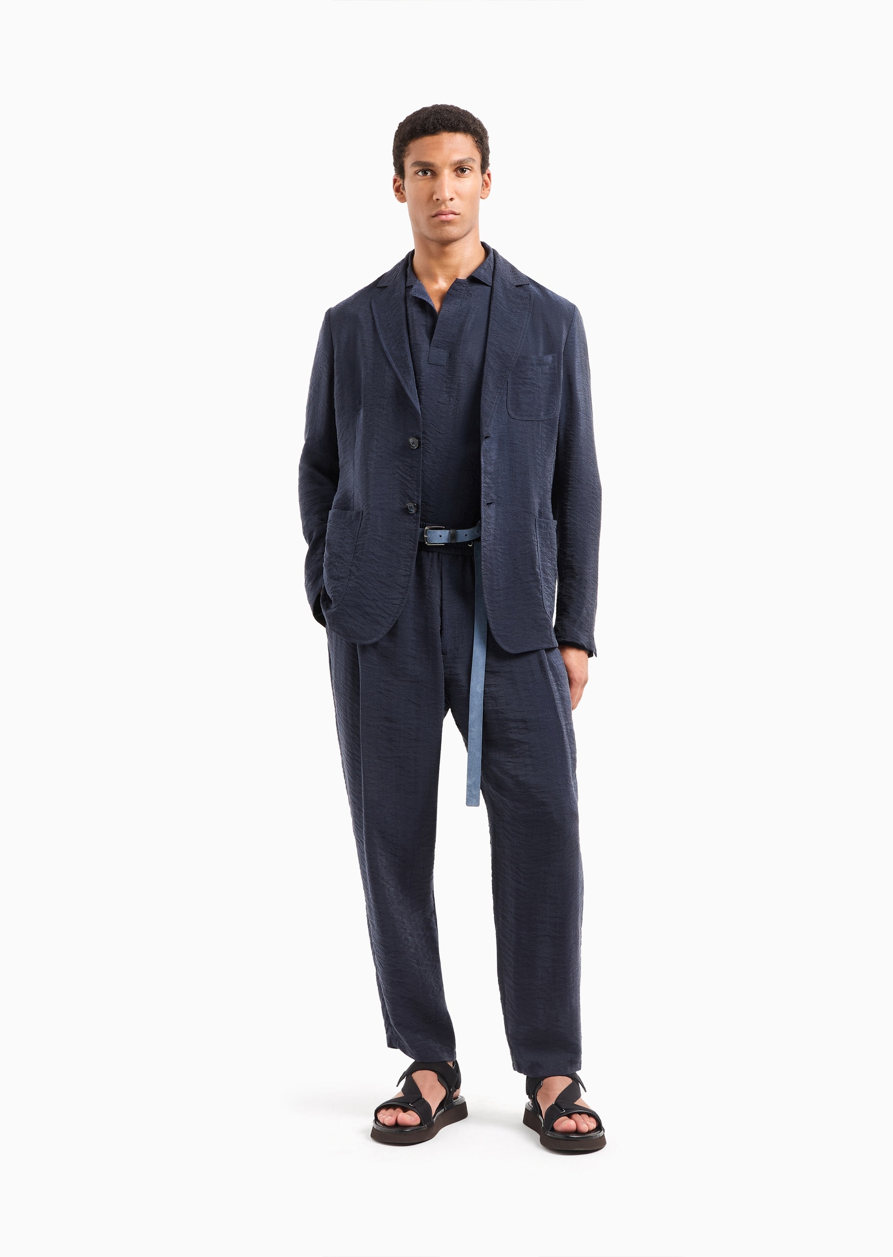 Giorgio Armani 男士长袖平驳领单排扣人字纹西装外套