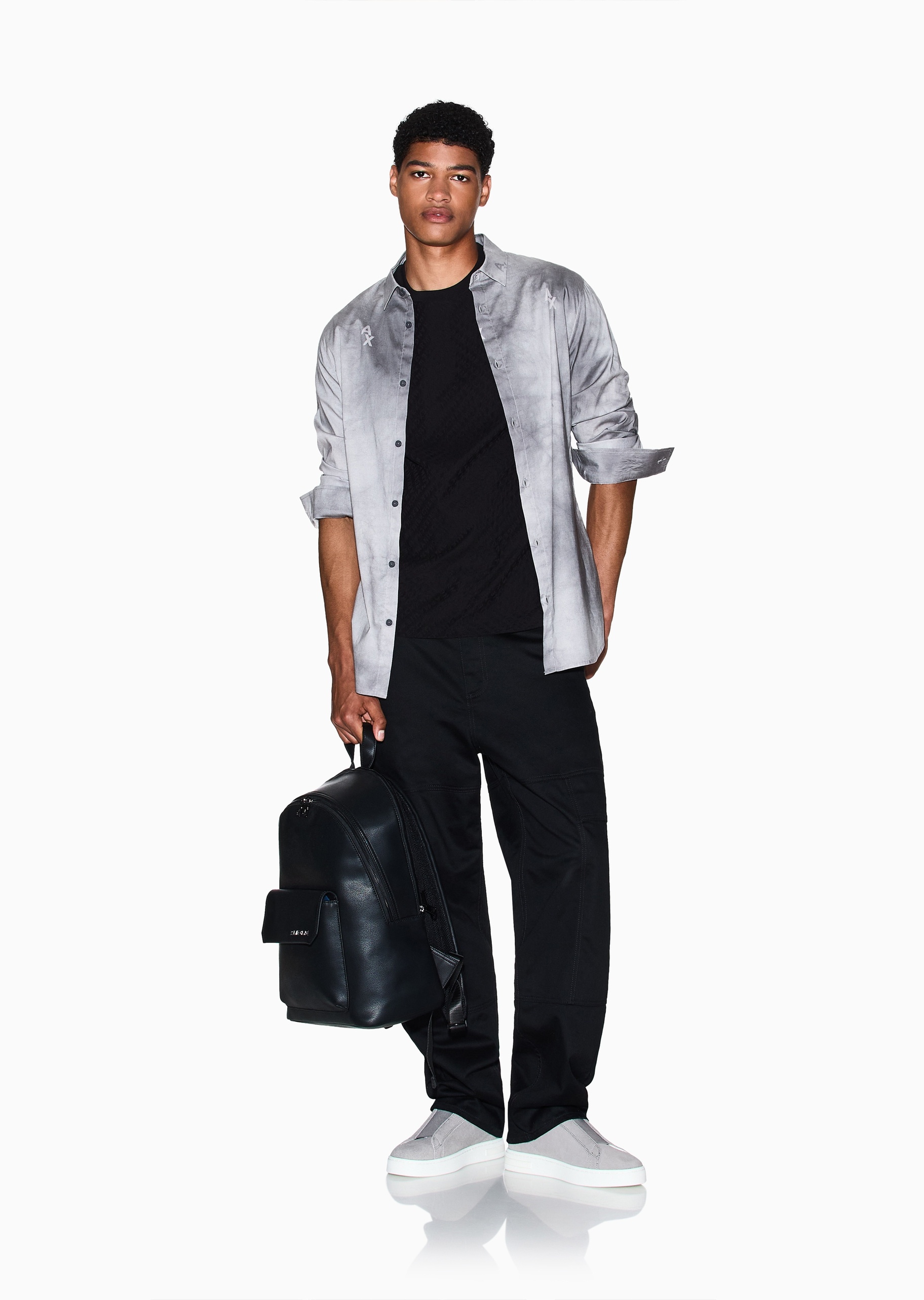 ARMANI EXCHANGE 男士纯棉微弹长袖翻领渐变印花衬衫