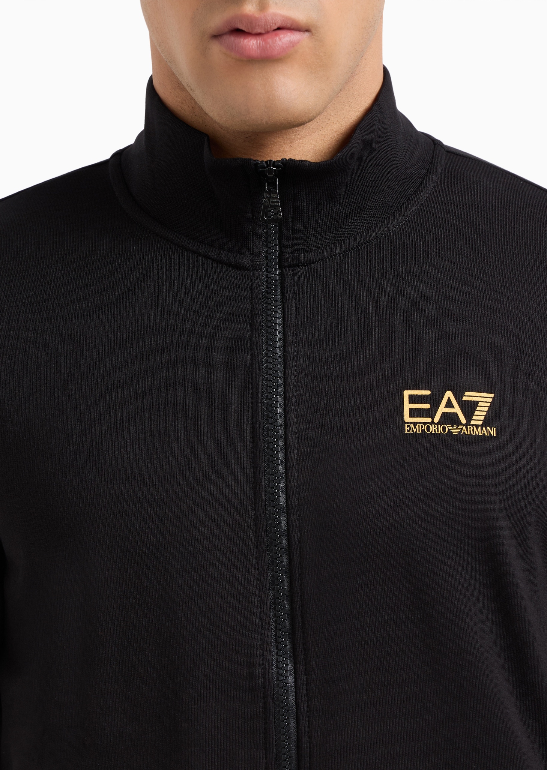 EA7 男士全棉重磅合身长袖毛圈立领运动卫衣外套