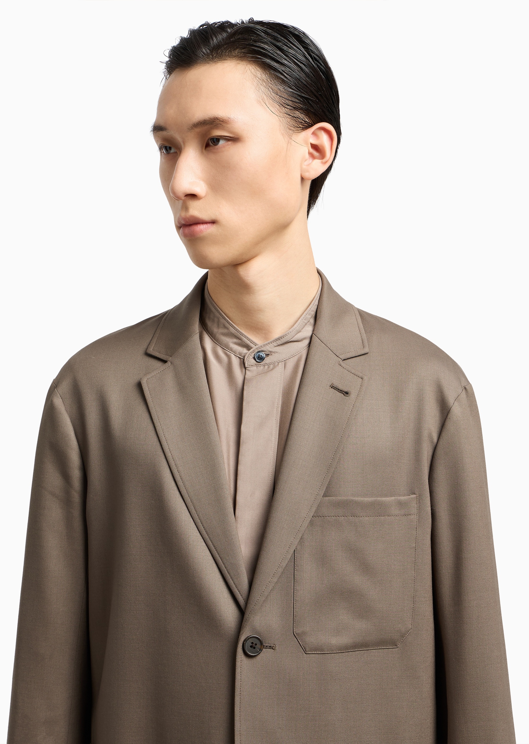 Emporio Armani 男士纯绵羊毛微弹平驳领单排扣西装外套