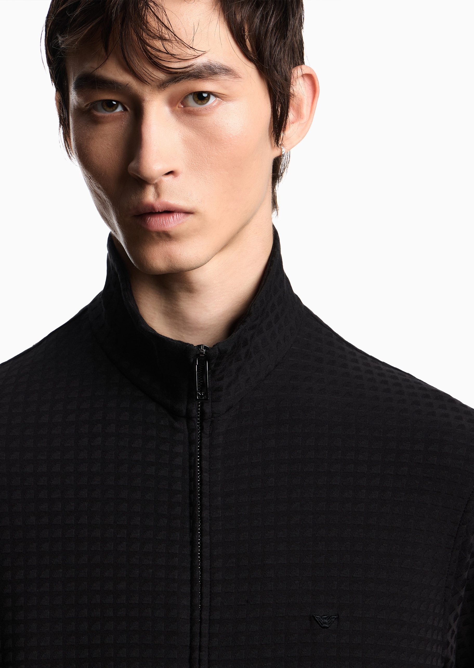 Emporio Armani 男士重磅宽松长袖立领通体提花卫衣外套