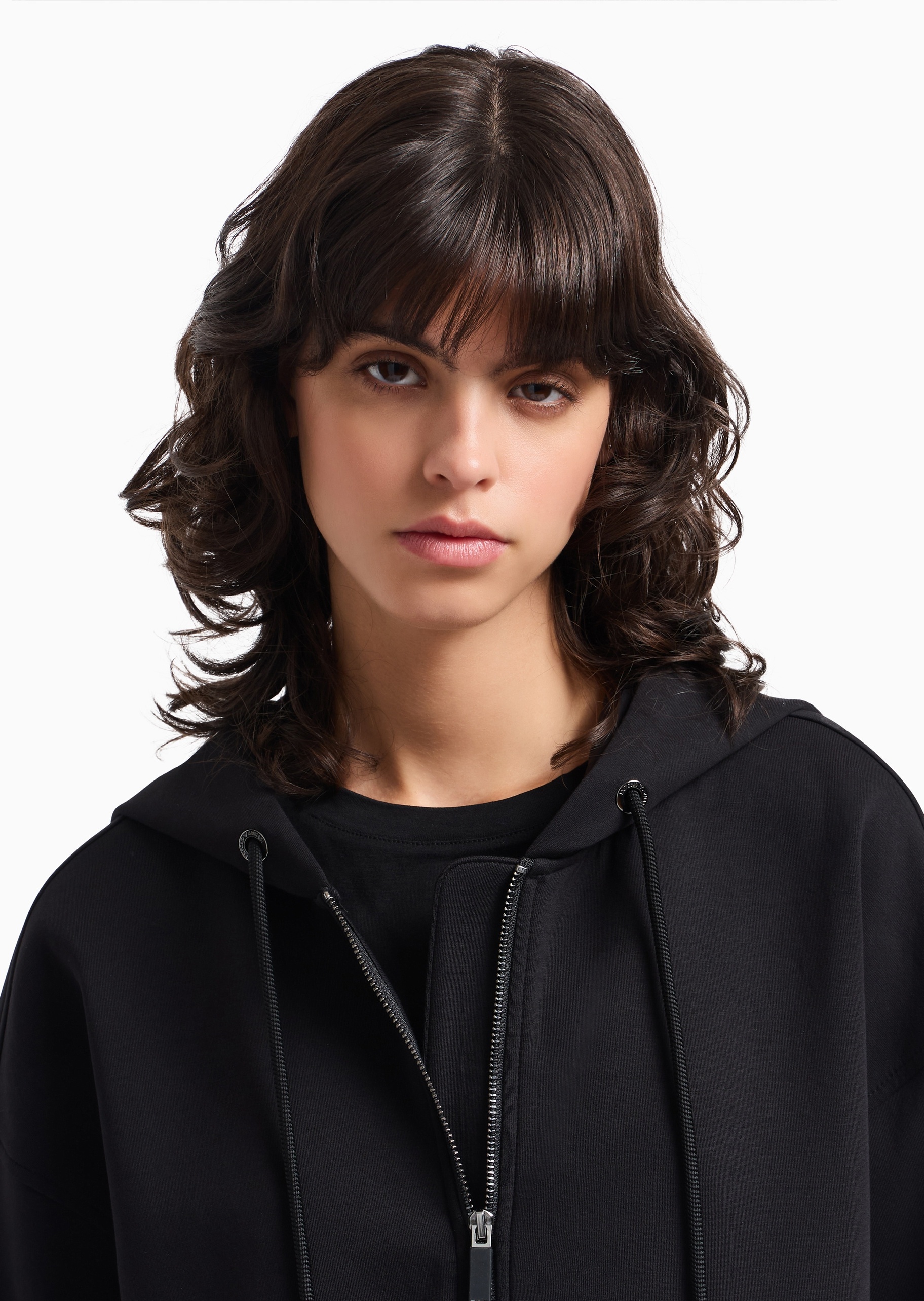 Emporio Armani 女士长袖连帽落肩双向拉链纯色夹克