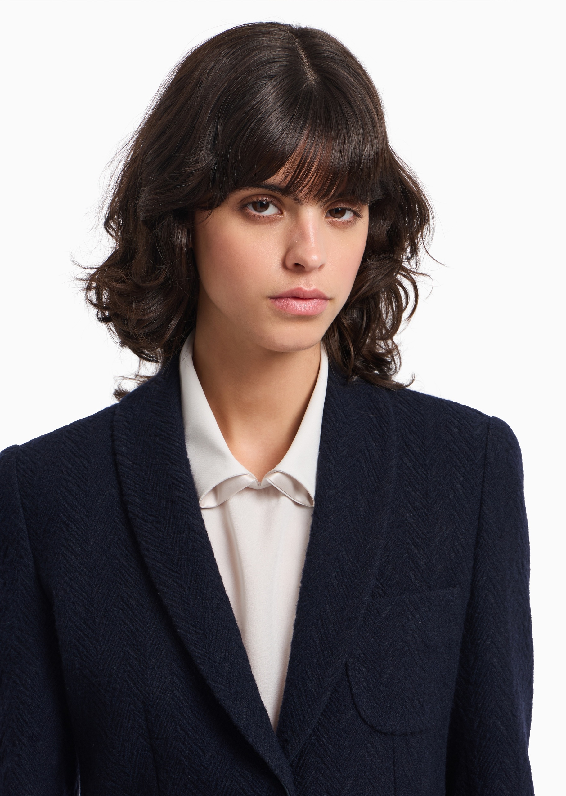 Emporio Armani 女士长袖青果领人字纹提花西装外套