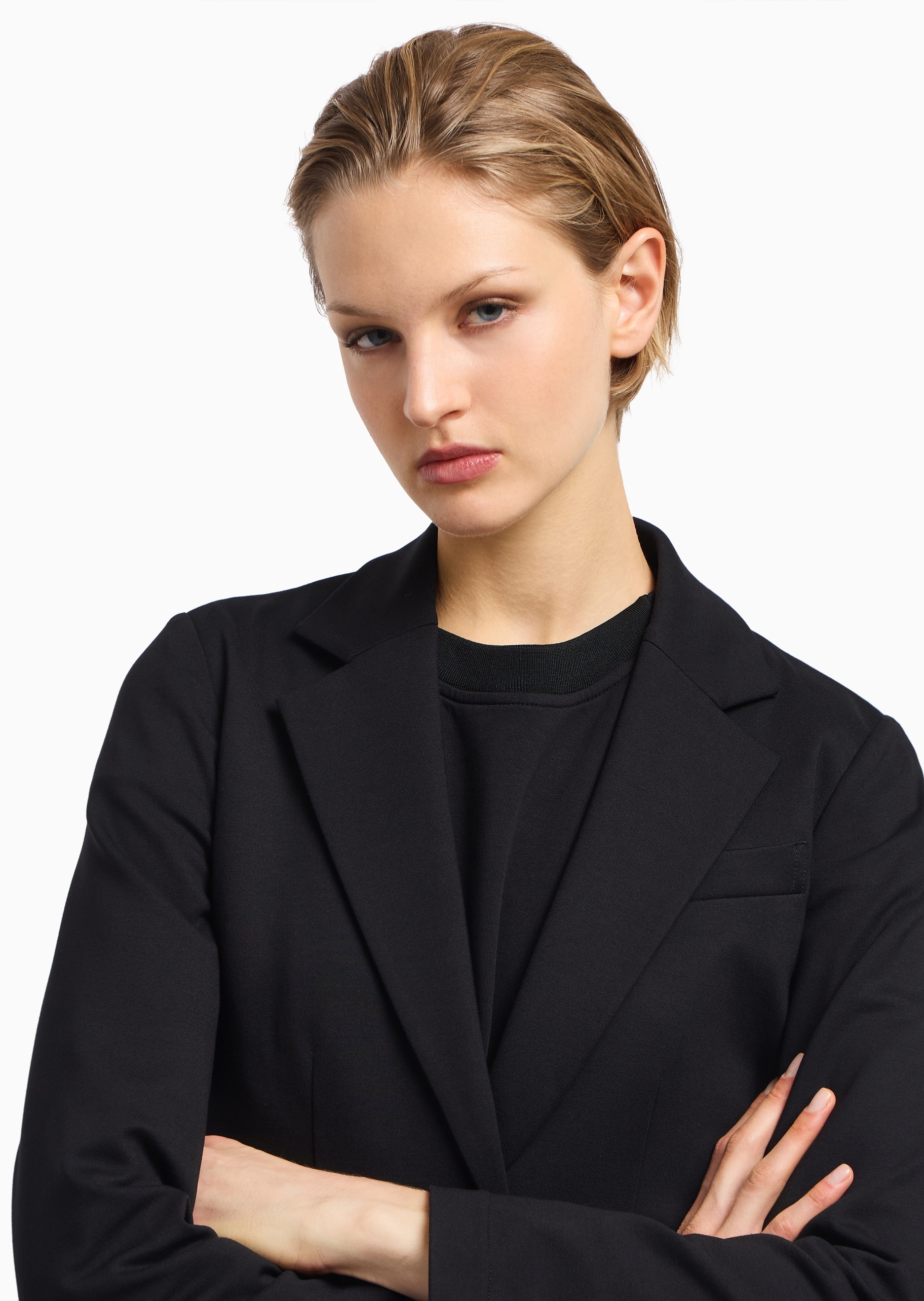 Emporio Armani 女士弹力长袖平驳领单粒扣西装外套