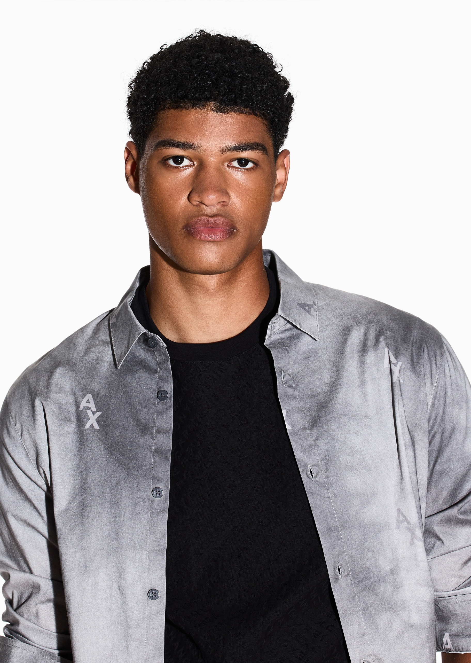 ARMANI EXCHANGE 男士纯棉微弹长袖翻领渐变印花衬衫