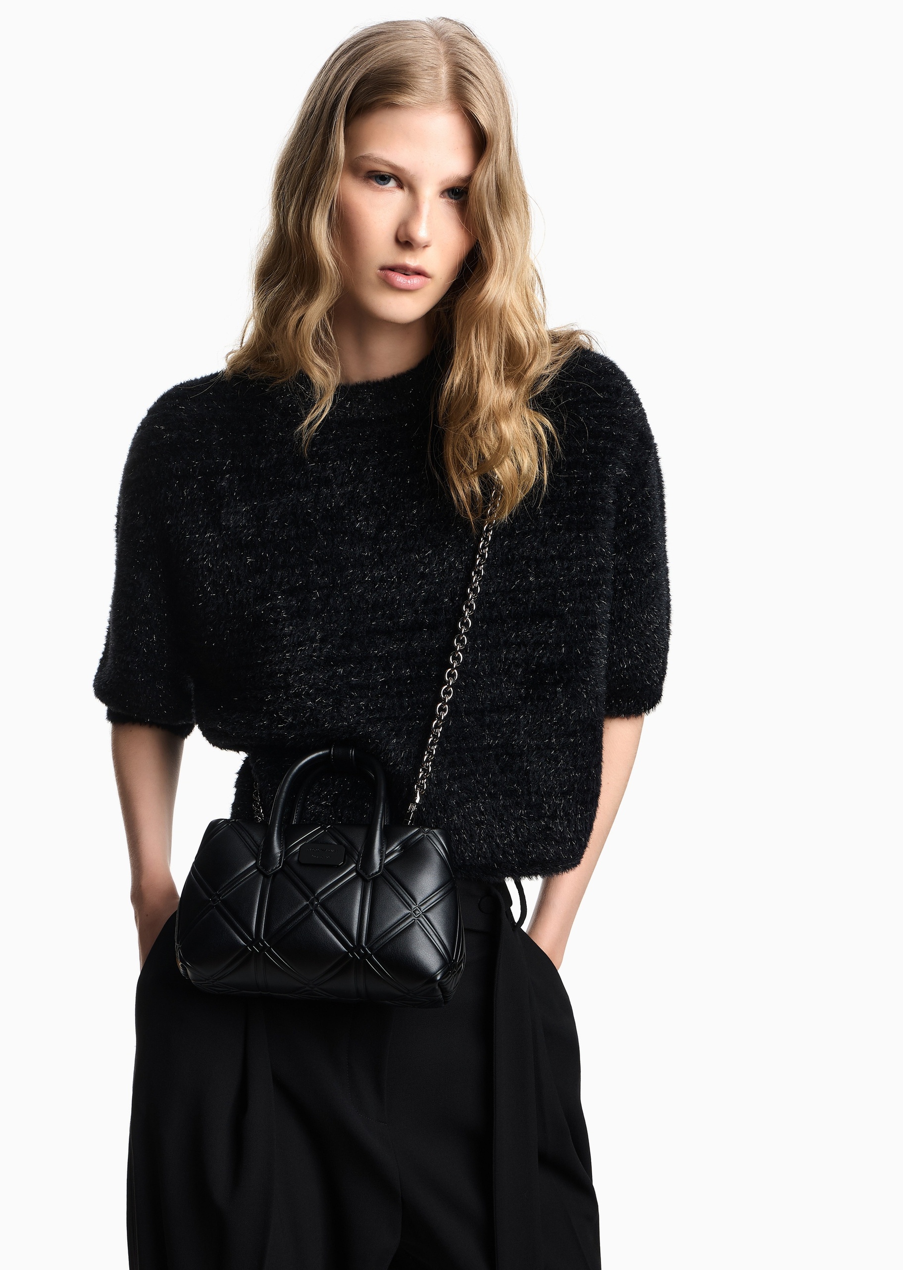 Emporio Armani 女士压花商务通勤小号手提托特包