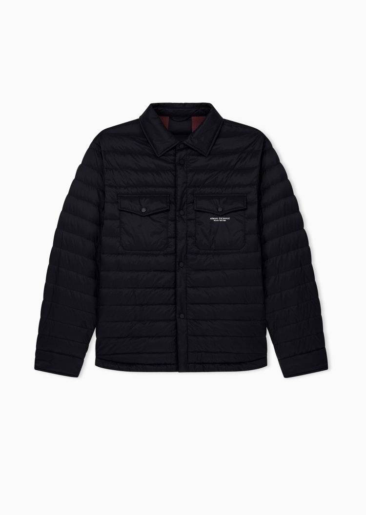 ARMANI EXCHANGE 男士轻薄衬衫领绗缝通勤排骨羽绒服