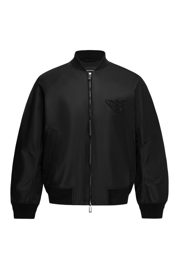 Emporio Armani 男士短款棒球领水钻鹰标飞行员夹克