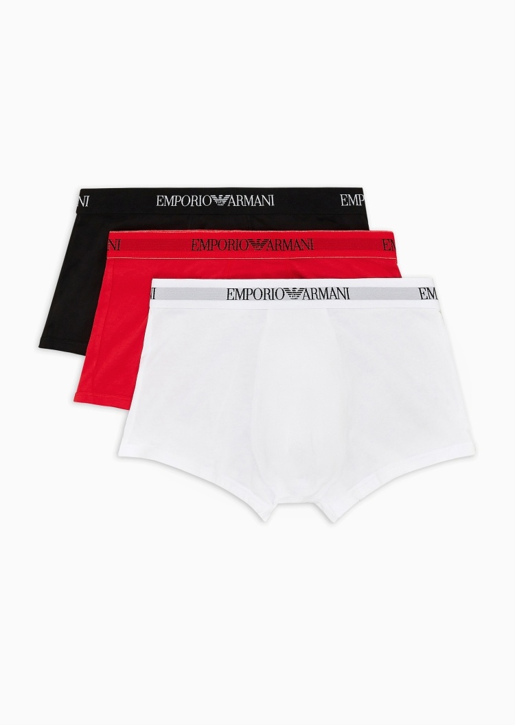 Emporio Armani 男士三条装纯棉Logo平角内裤轻奢礼物