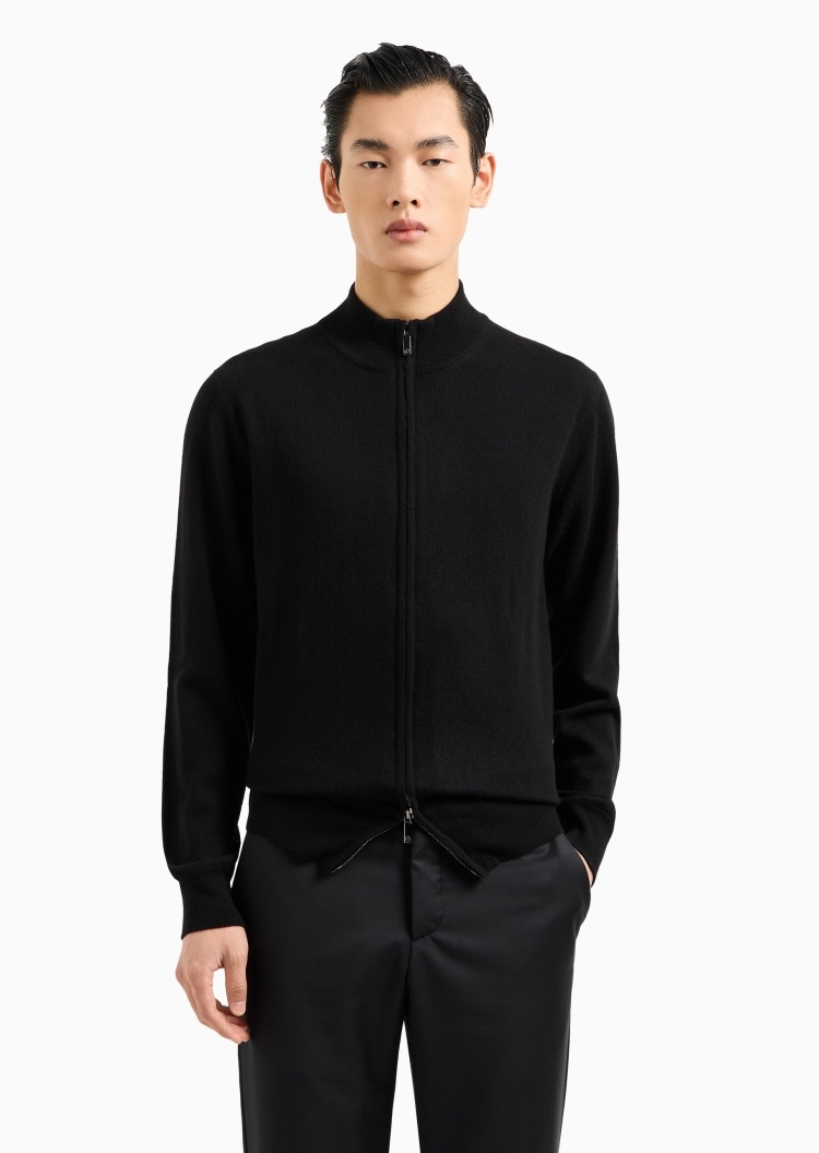 Giorgio Armani 男士山羊绒合身长袖立领针织开衫