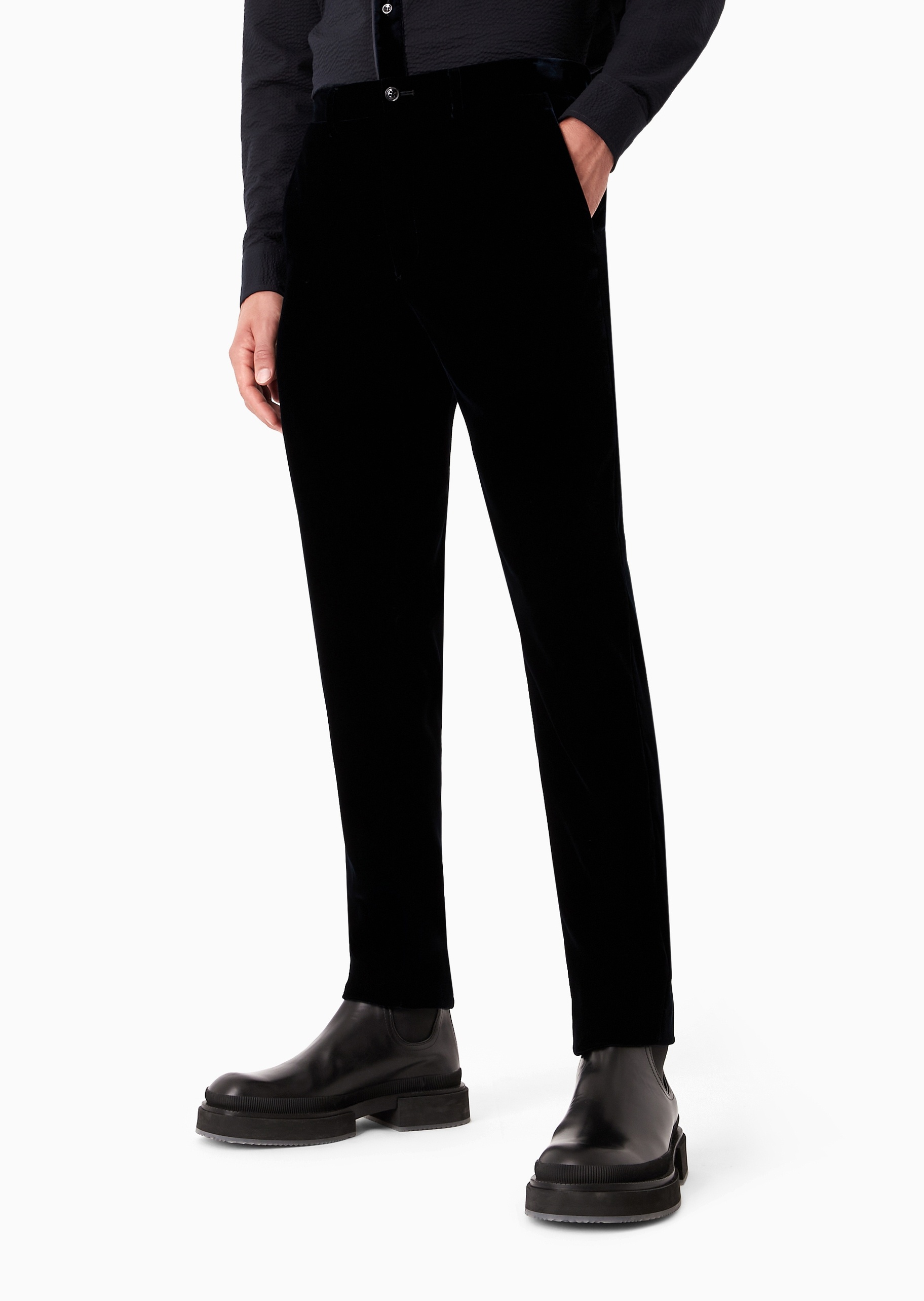 Giorgio Armani 男士微弹修身长款窄脚纯色休闲裤