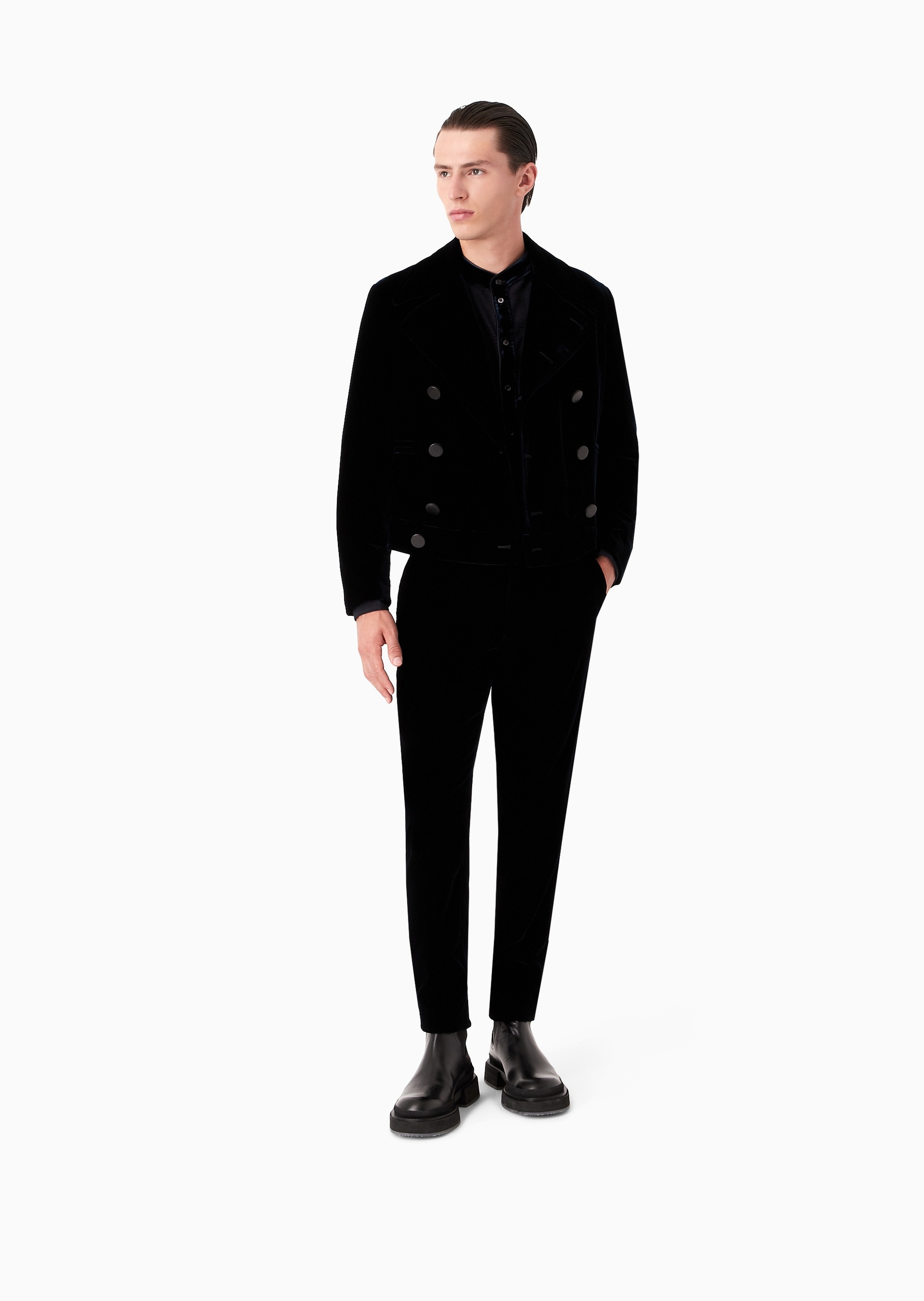 Giorgio Armani 男士微弹修身长款窄脚纯色休闲裤