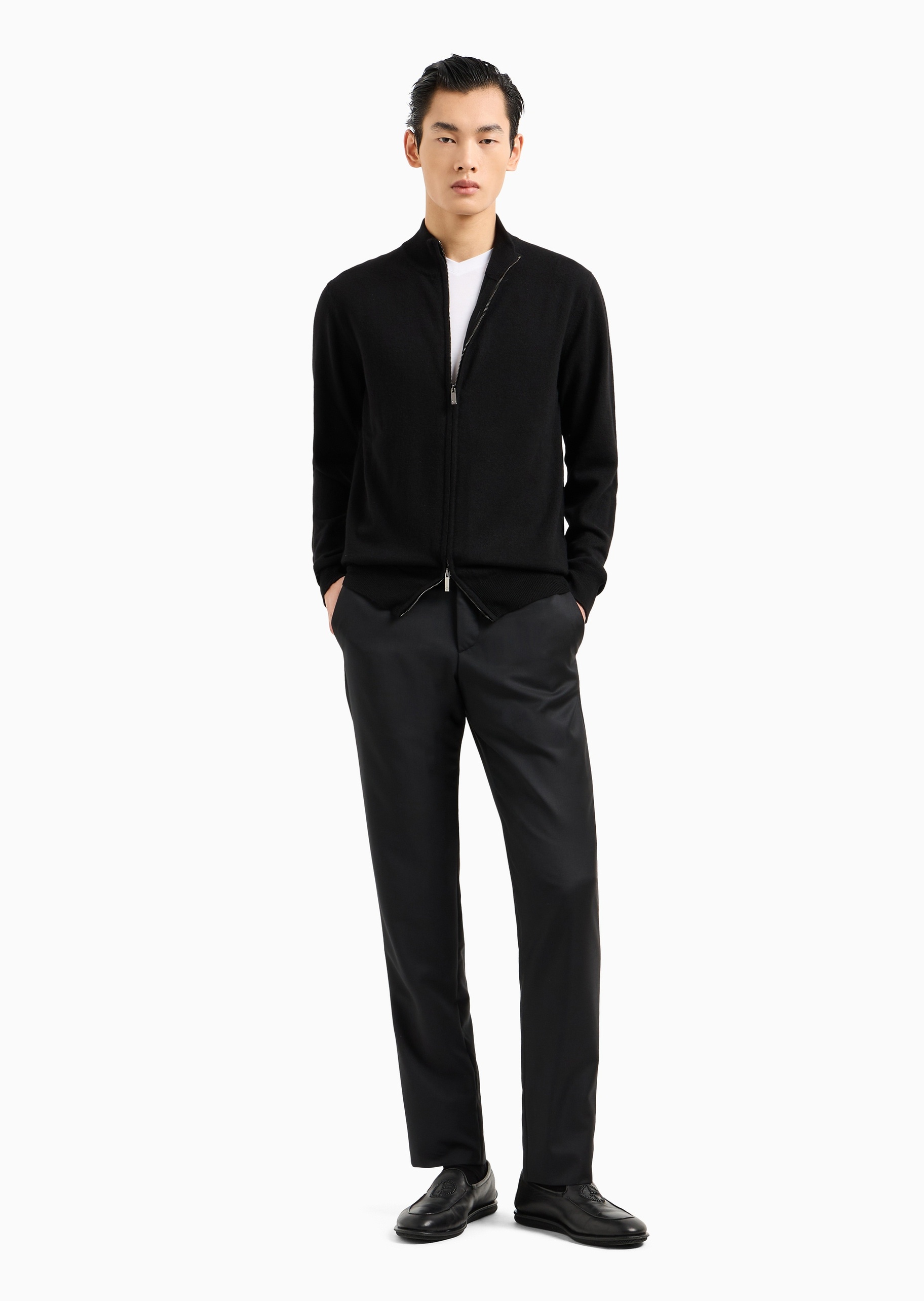 Giorgio Armani 男士山羊绒合身长袖立领针织开衫