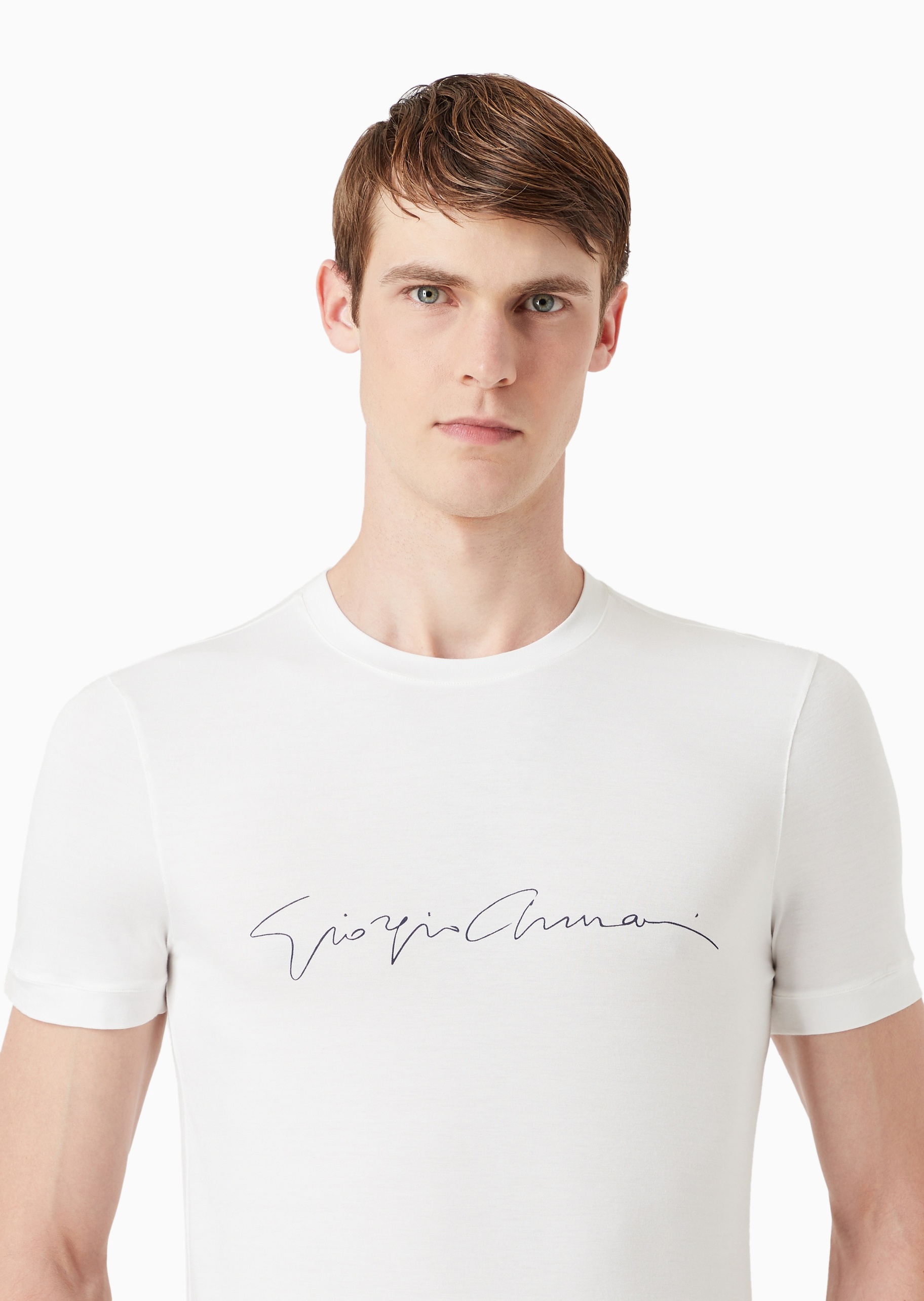Giorgio Armani 男士弹力重磅修身短袖圆领纯色印花T恤