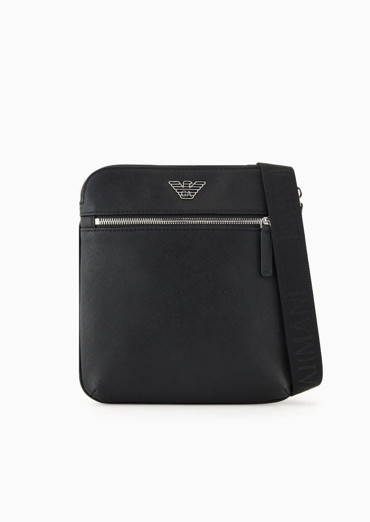 Emporio Armani 男士拉链扁平方形可调节单肩斜挎邮差包