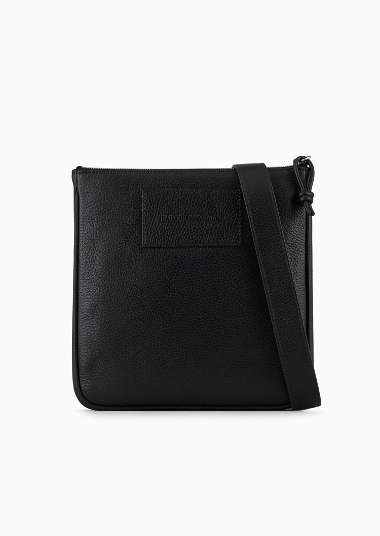Emporio Armani 男士牛皮革拉链方形单肩斜挎邮差包