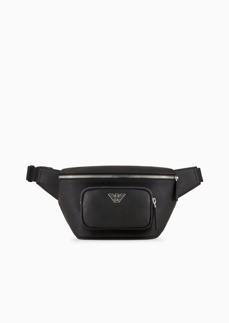Emporio Armani 男士拉链可调节插扣袢带斜挎腰包